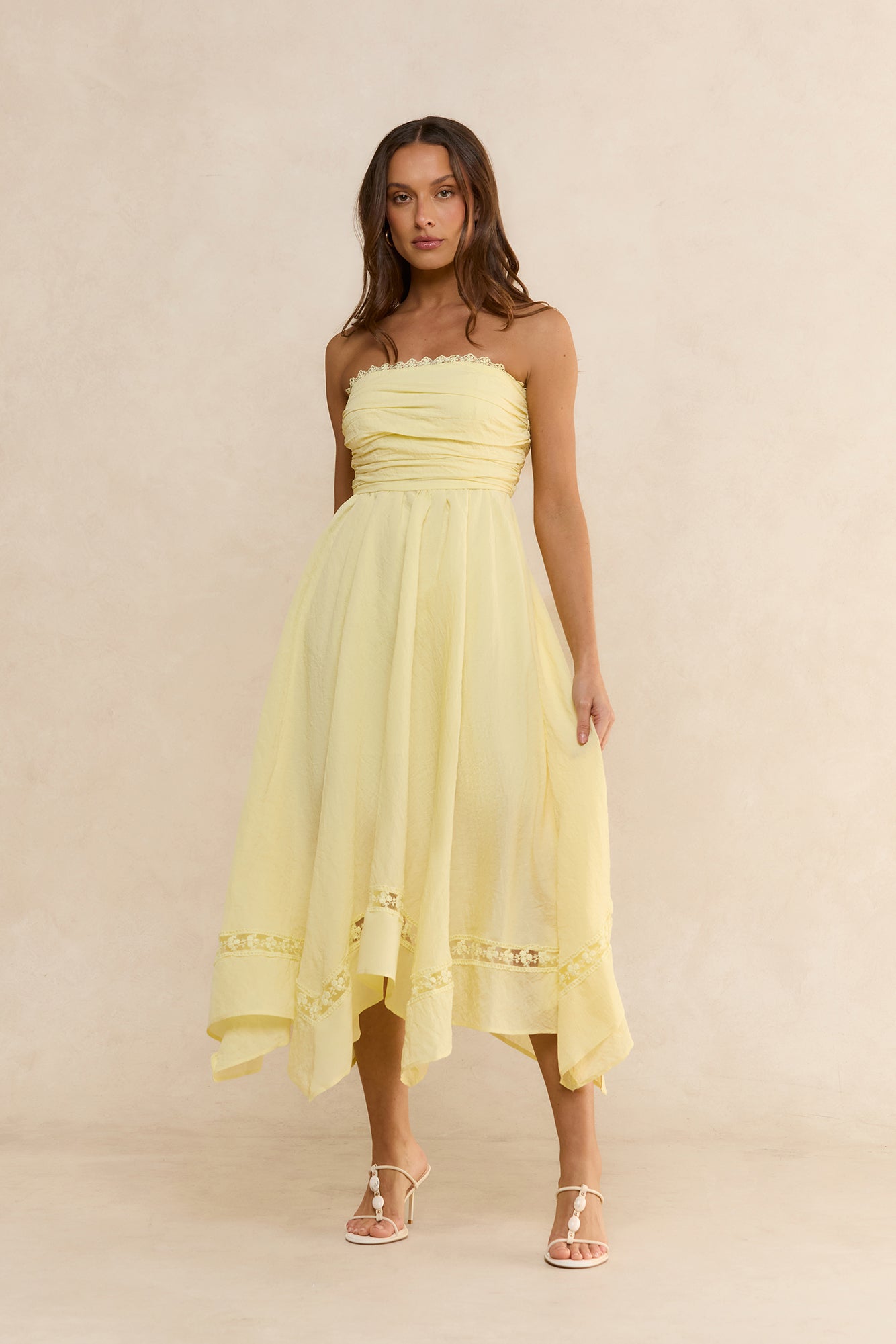 Lucia Strapless Midi Dress Yellow