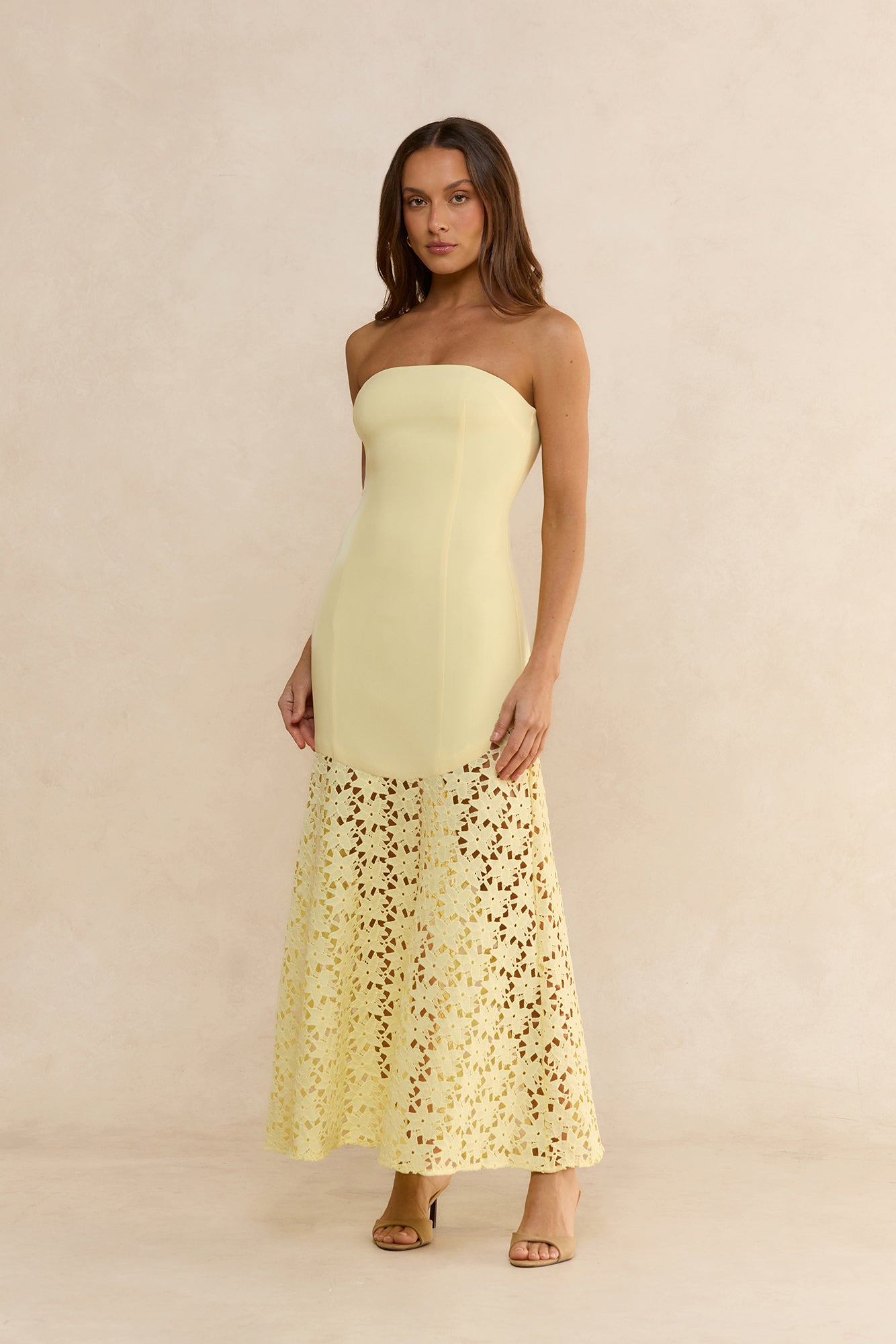 Noir Enchantment Strapless Maxi Dress Yellow