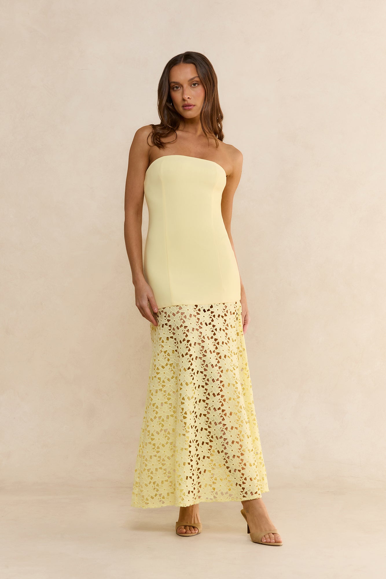 Noir Enchantment Strapless Maxi Dress Yellow
