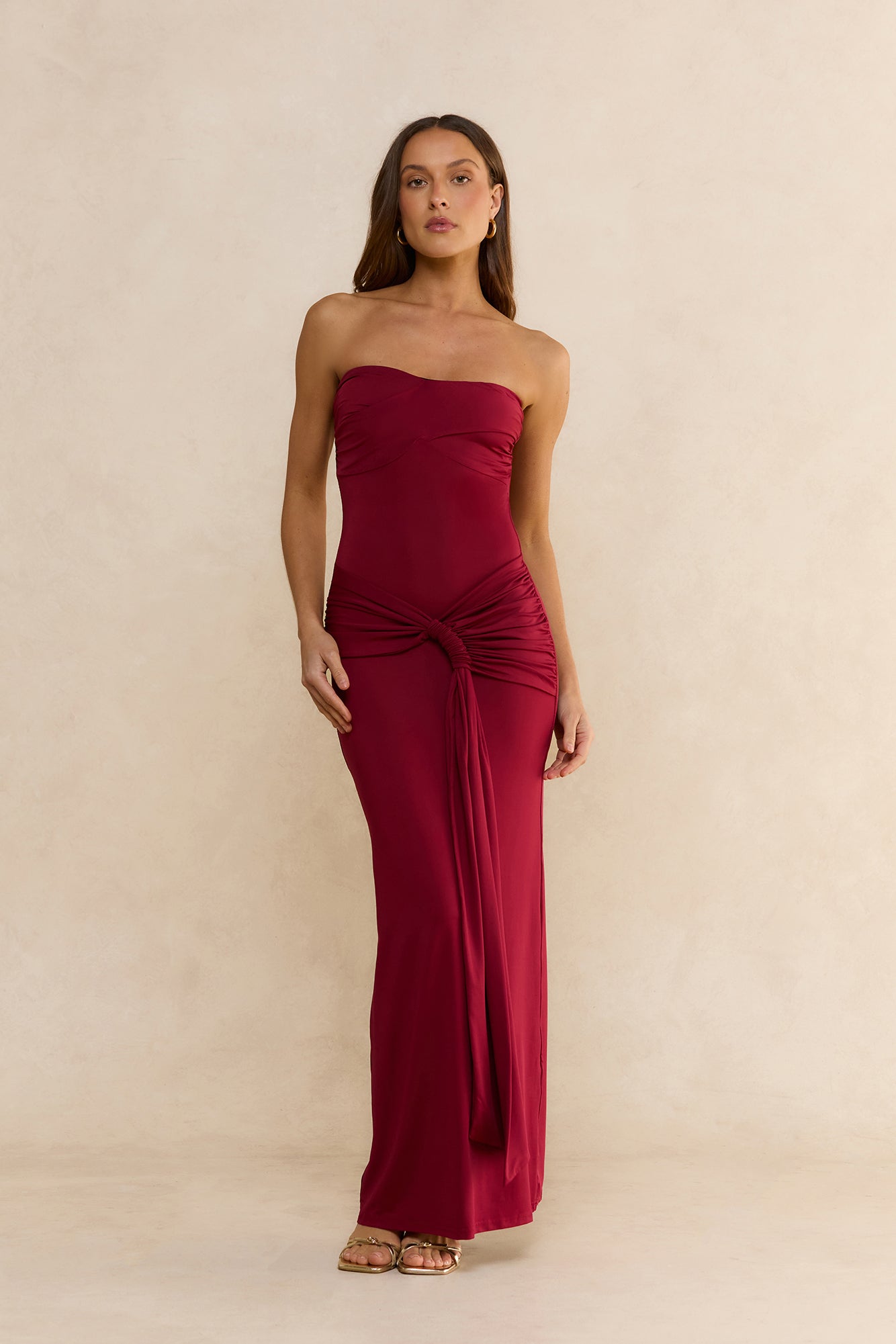Velvet Dusk Strapless Maxi Dress Burgundy
