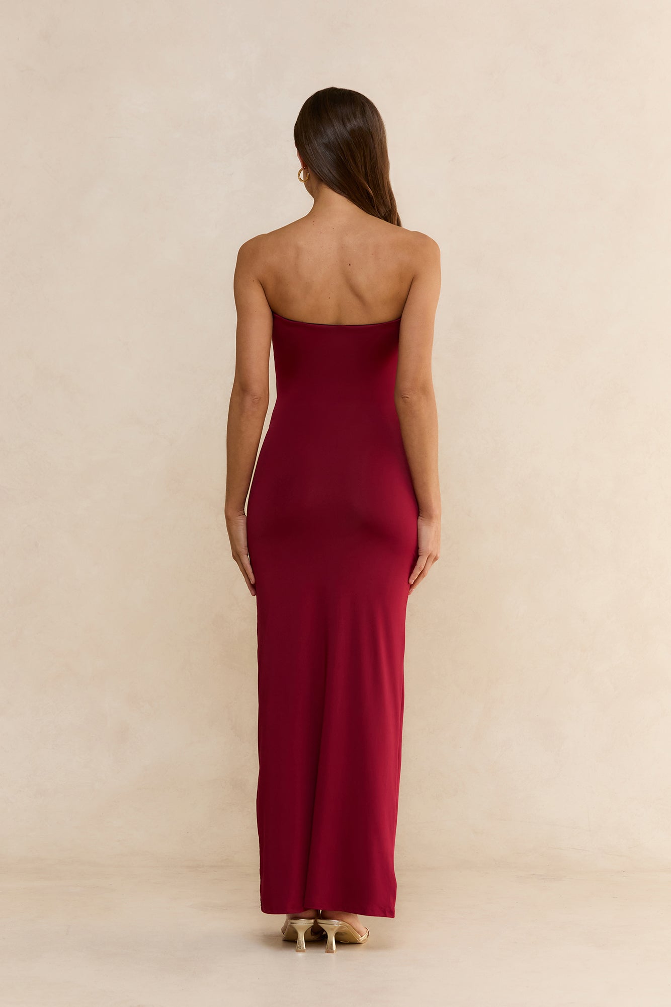 Velvet Dusk Strapless Maxi Dress Burgundy