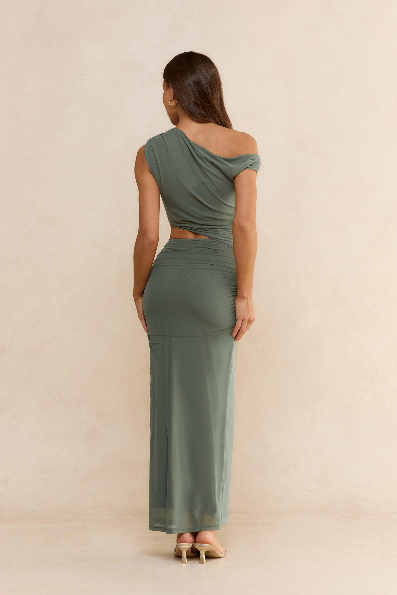 Midnight Musings Off Shoulder Maxi Dress Olive