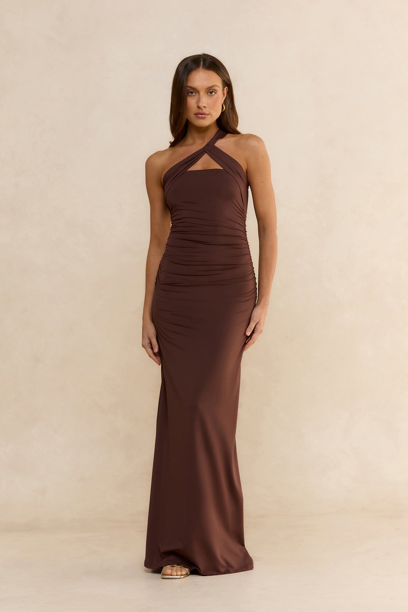 Sultry Silhouette Cross-Front Maxi Dress Chocolate