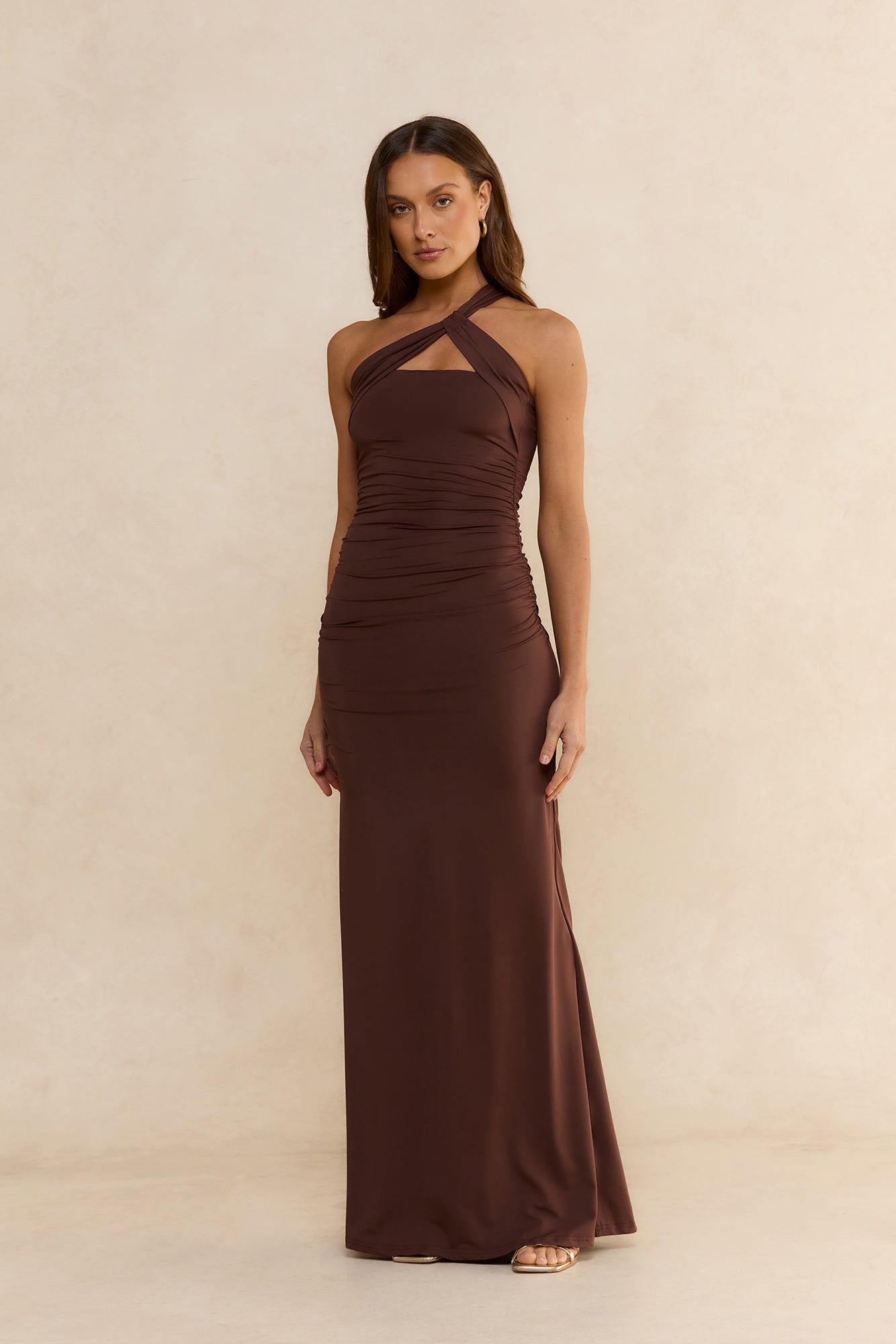 Sultry Silhouette Cross-Front Maxi Dress Chocolate