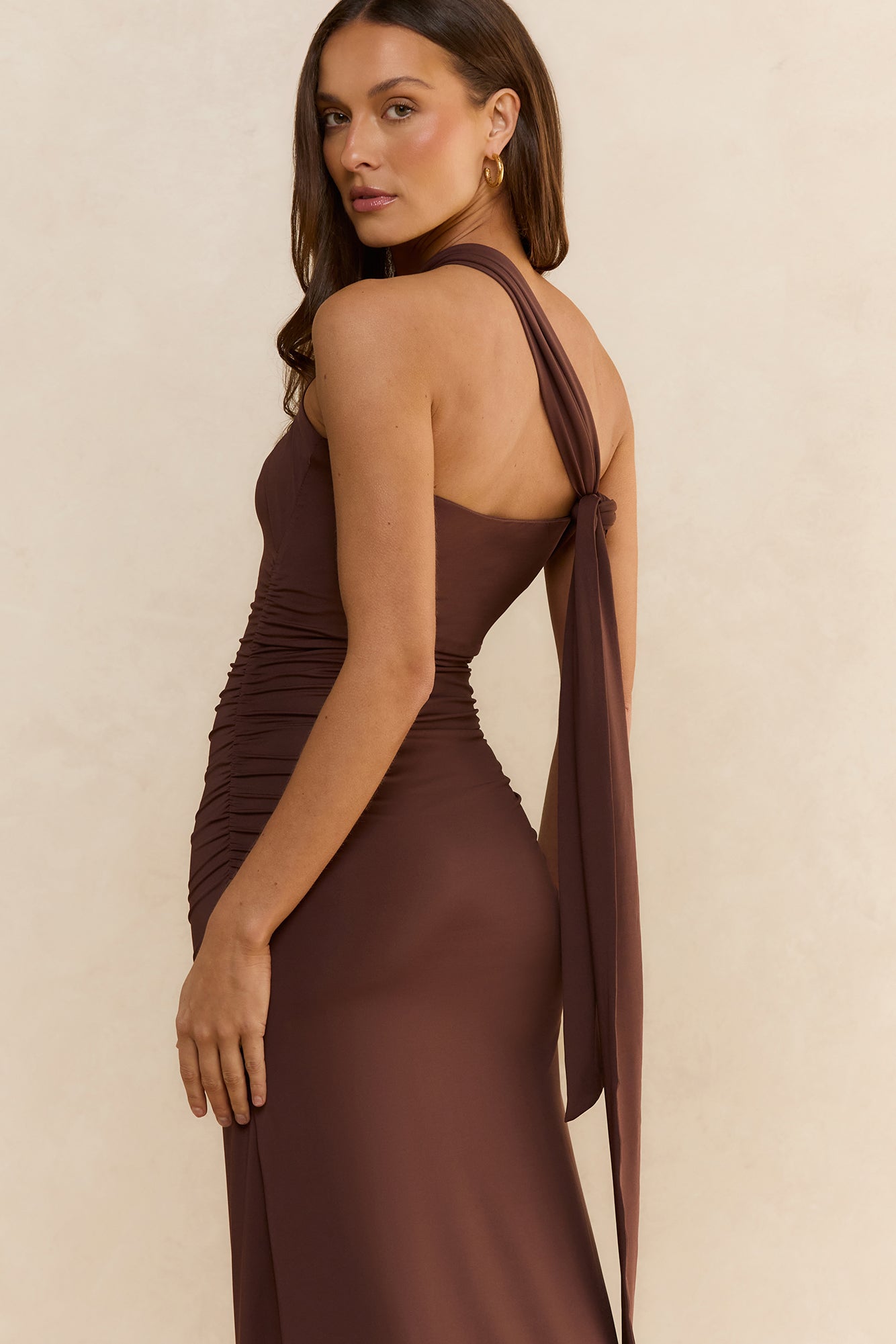 Sultry Silhouette Cross-Front Maxi Dress Chocolate