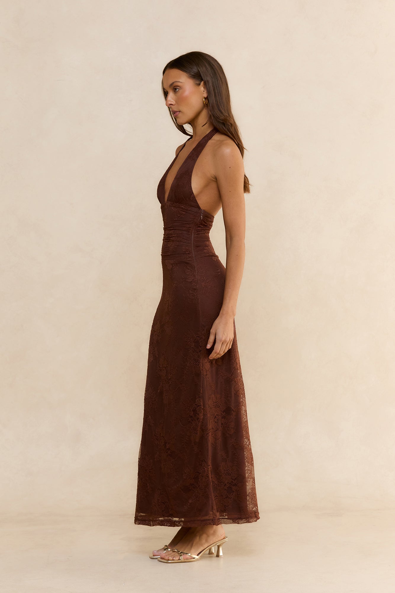 Tuscan Sunset Lace Maxi Dress Brown