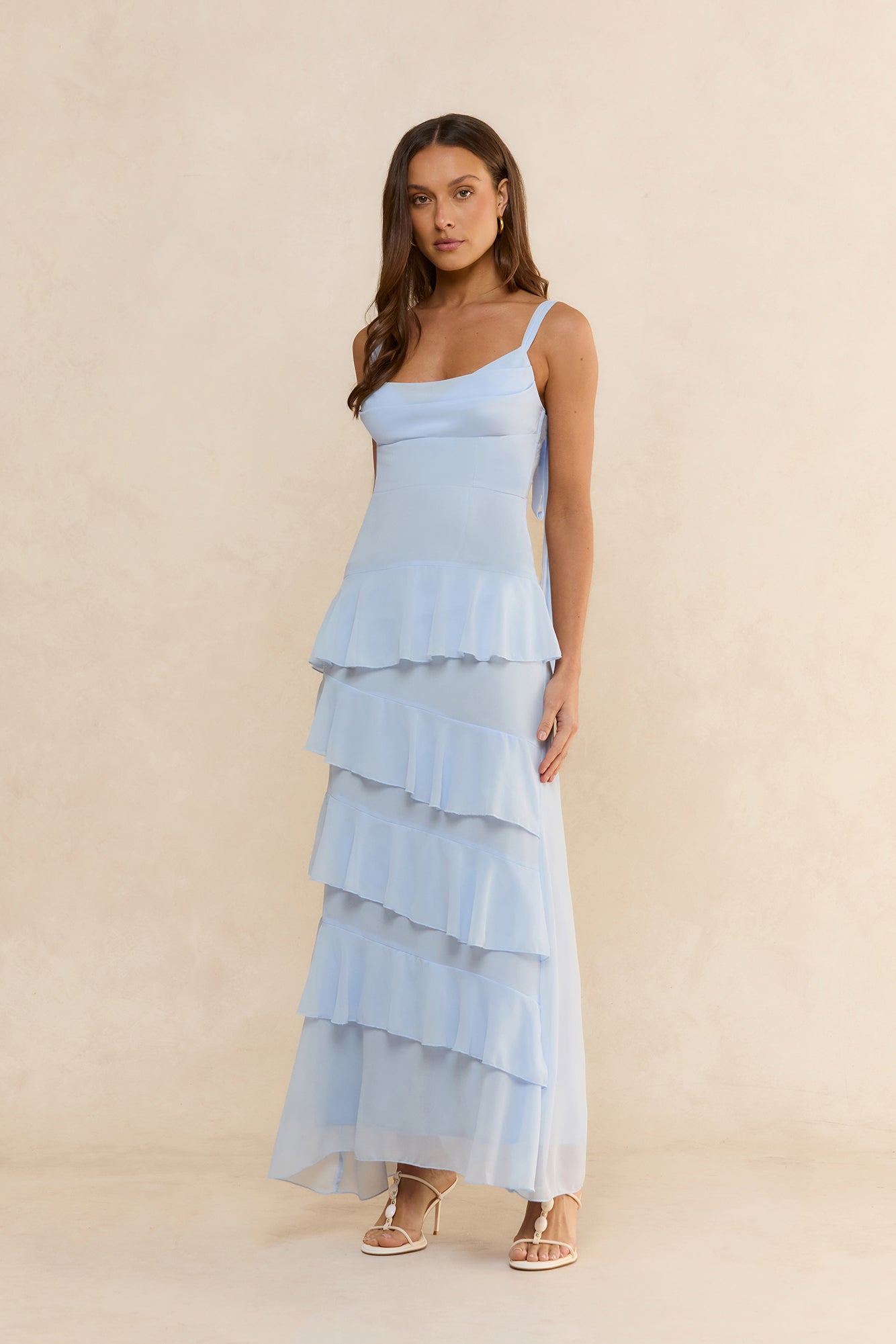 Sienna Sunset Ruffle Maxi Dress Blue