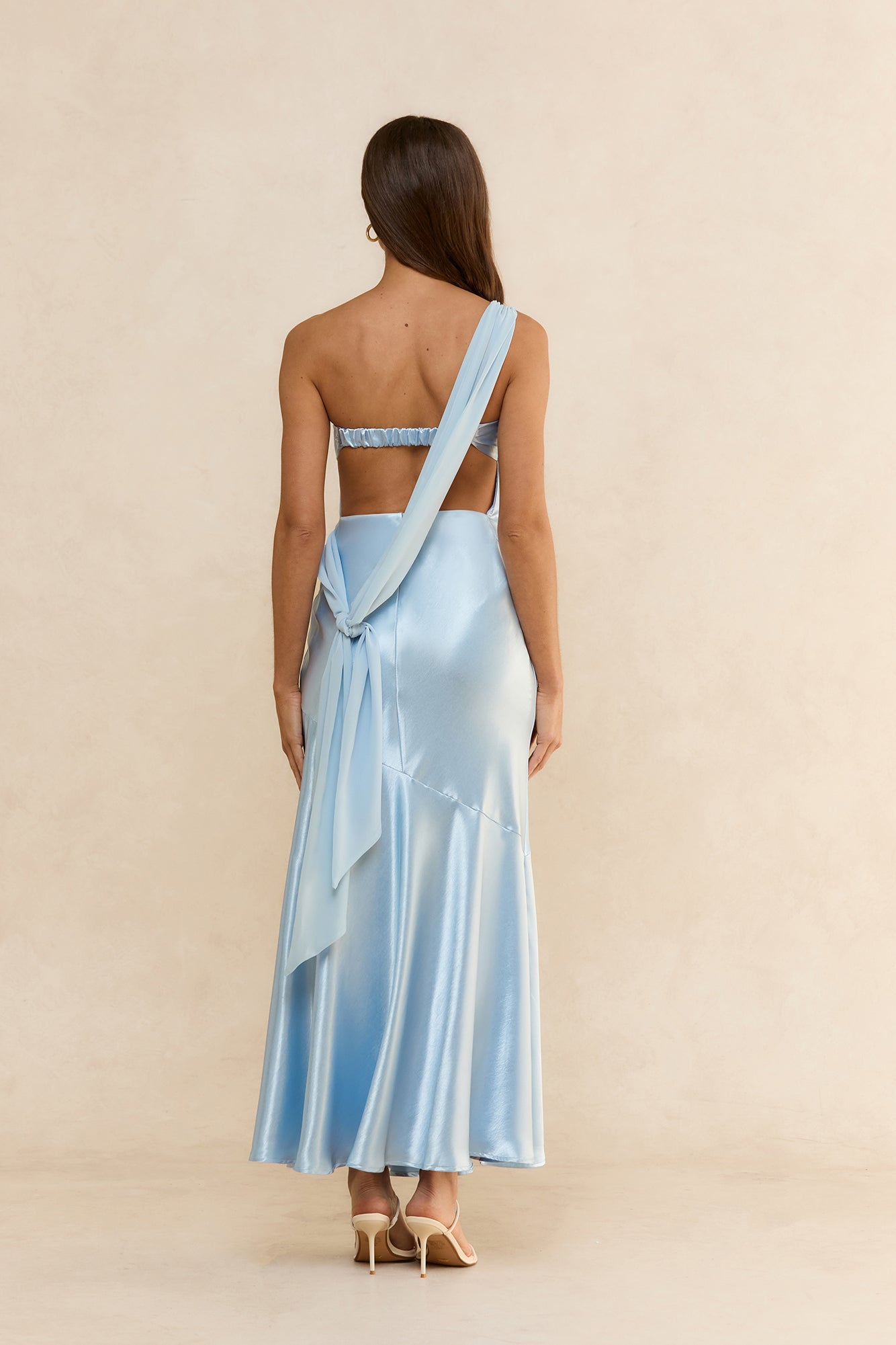 Soleil One Shoulder Satin Maxi Dress Blue