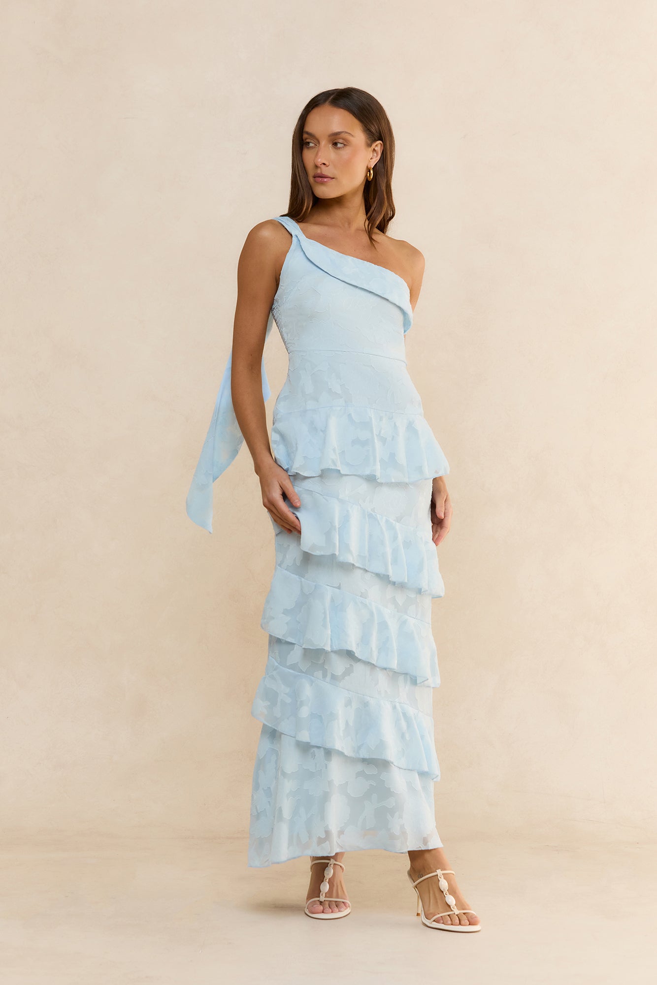 Hearts In Tune One Shoulder Maxi Dress Blue