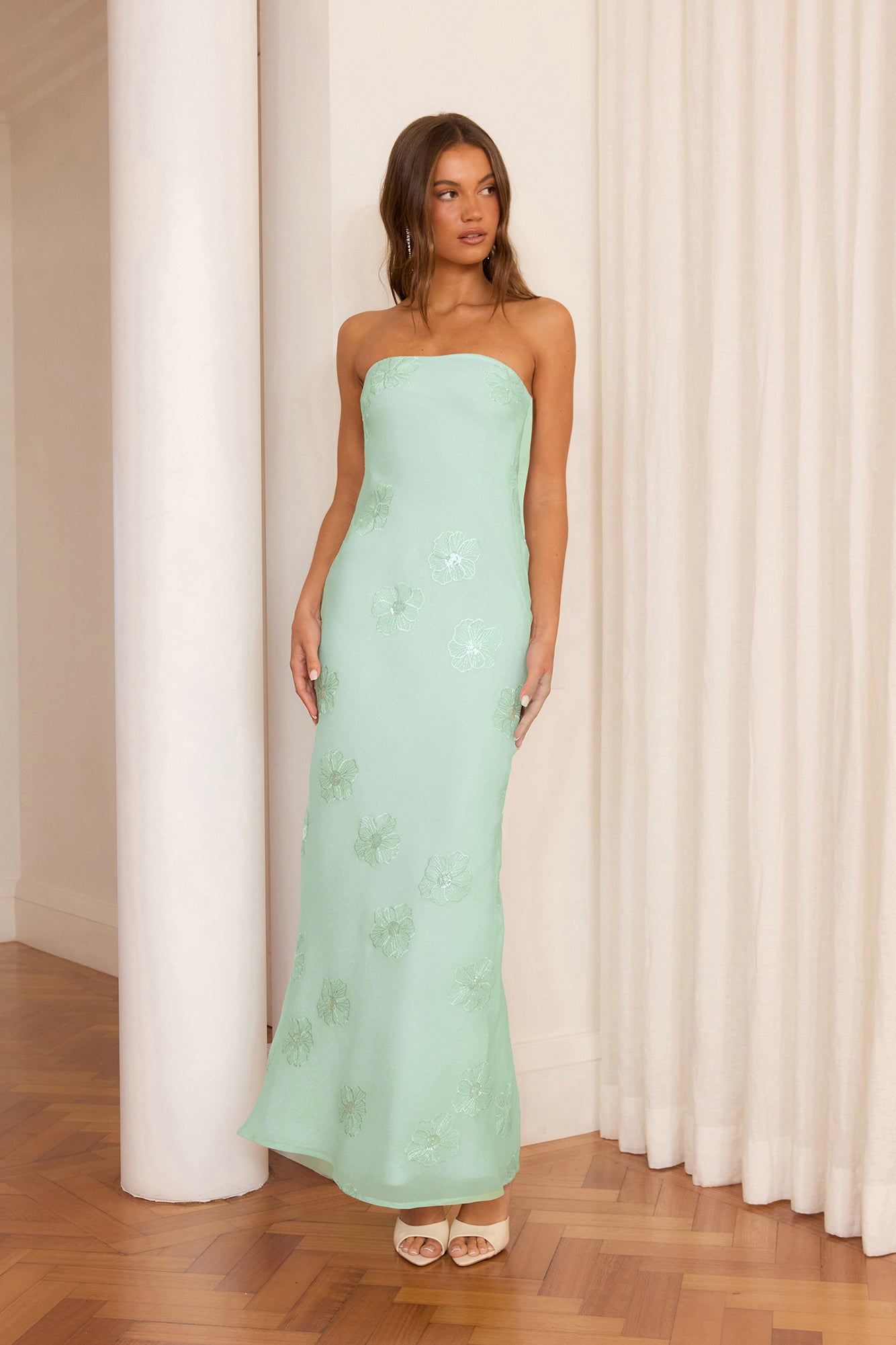 Enchanted Florals Strapless Maxi Dress Sage