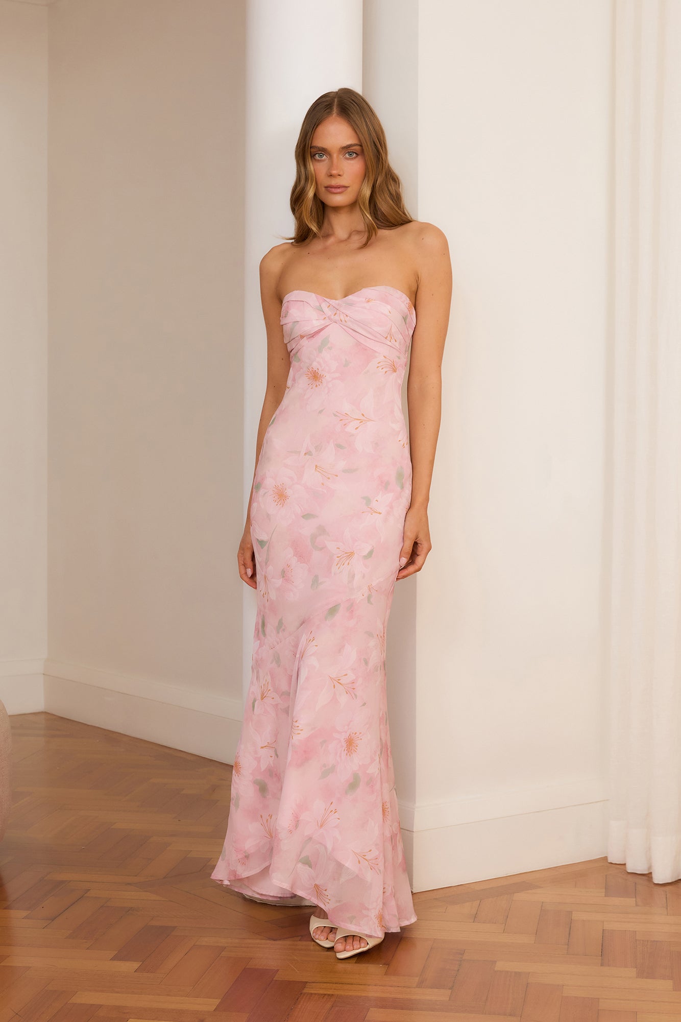 Blooming Bouquet Strapless Maxi Dress Pink