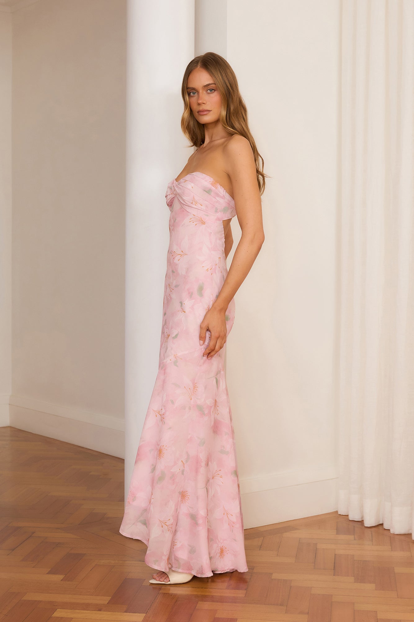Blooming Bouquet Strapless Maxi Dress Pink