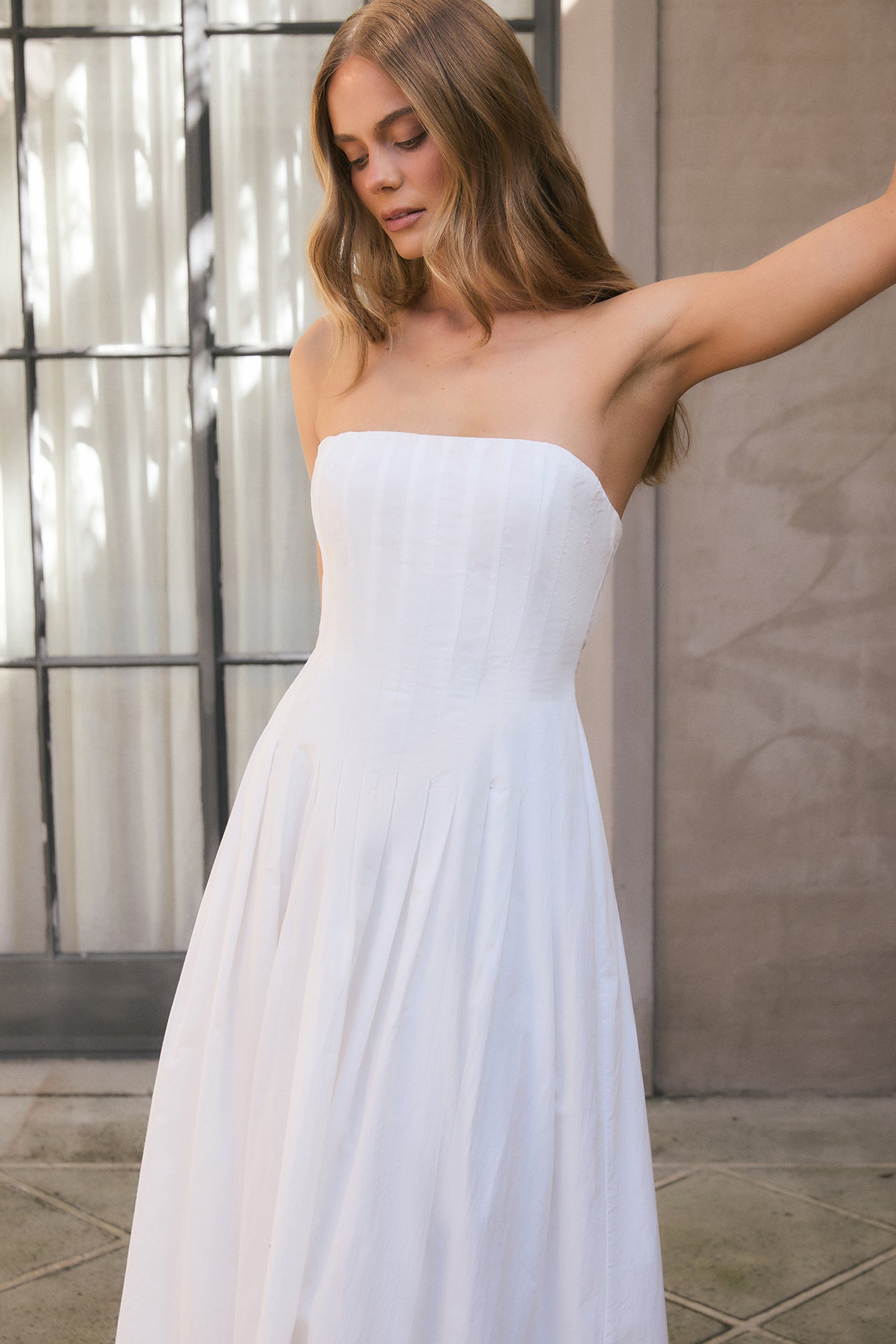 Sunshine Serenity Strapless Midi Dress White