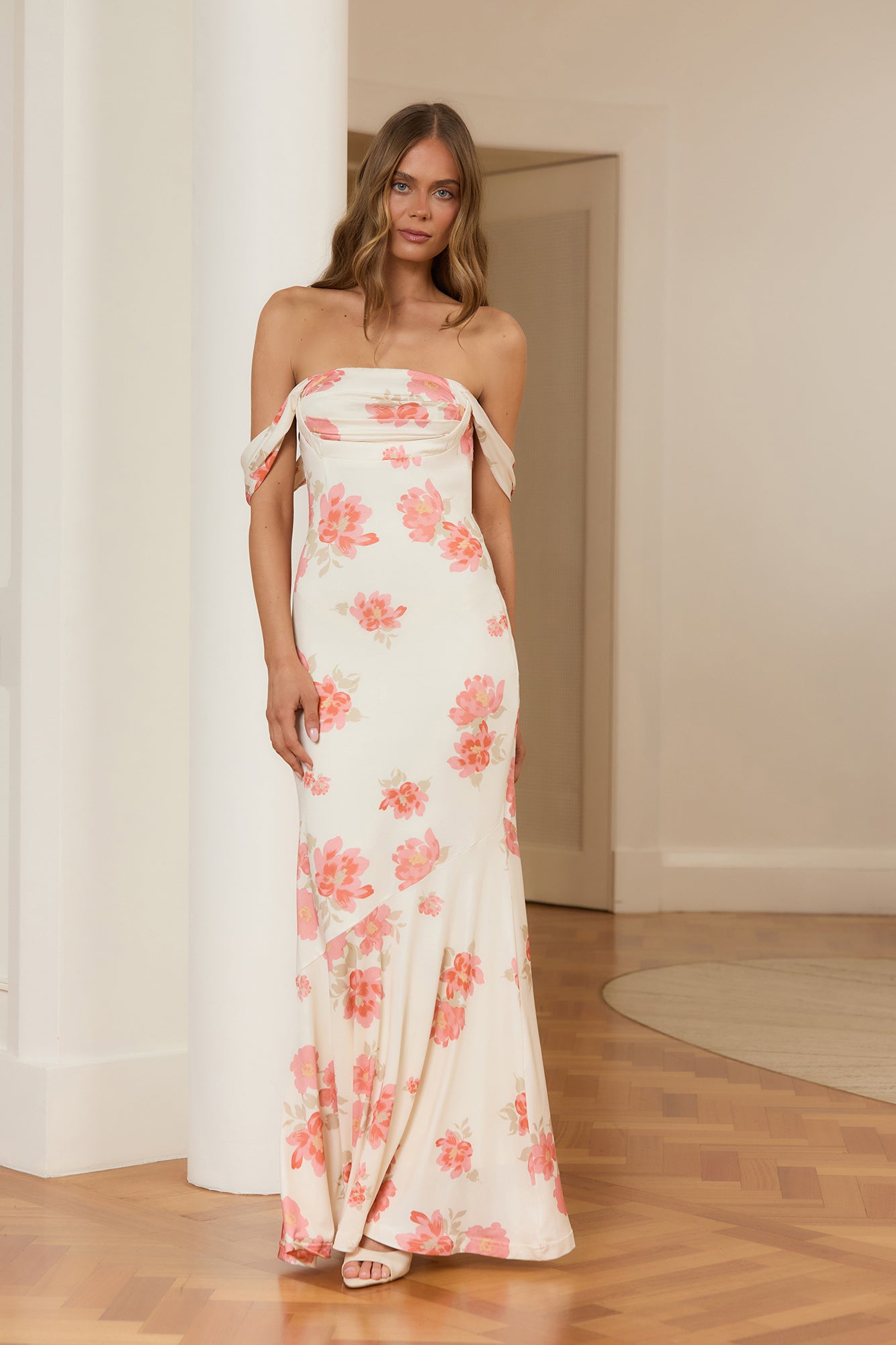 Garden Spritz Off Shoulder Maxi Dress White