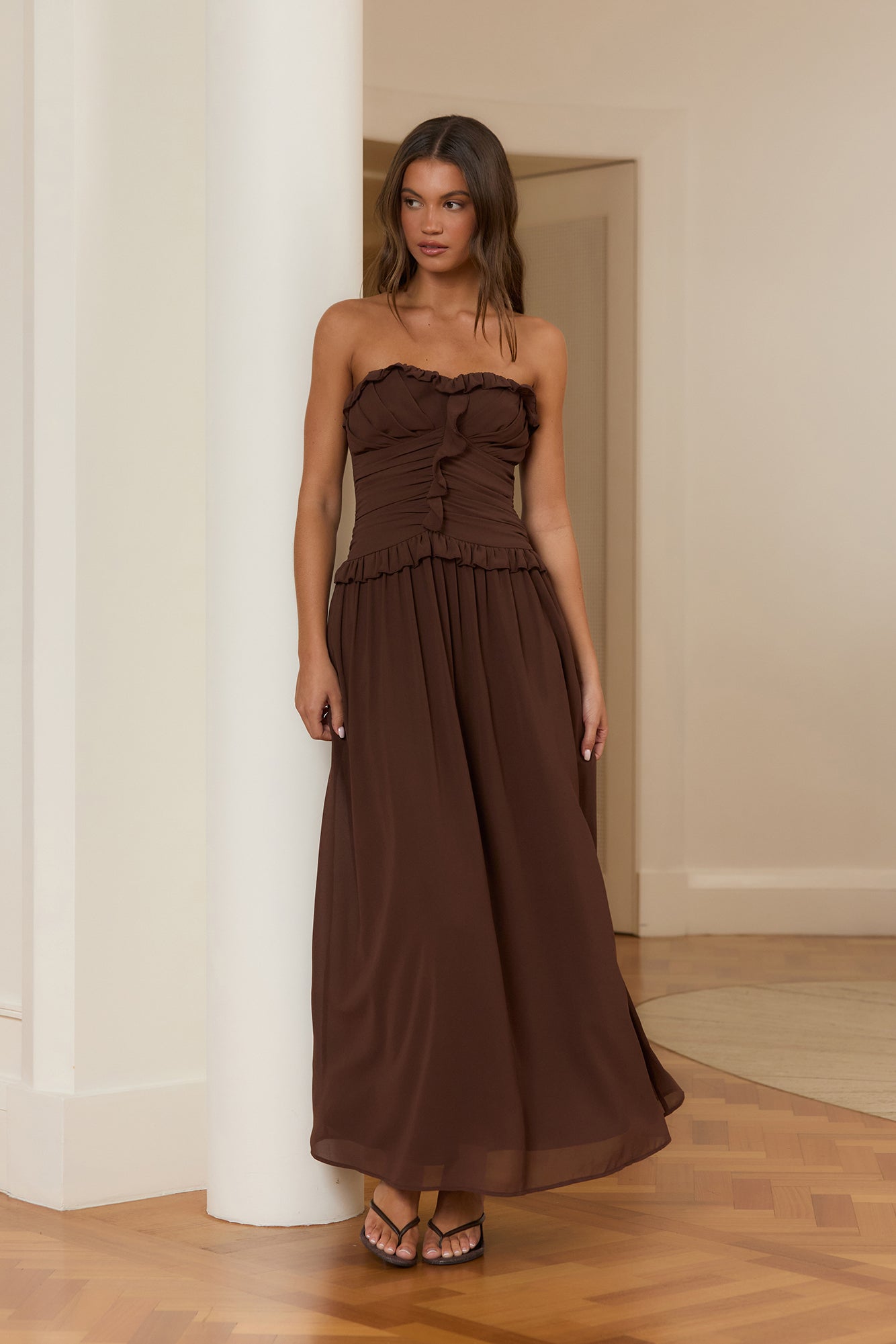 Stars From Ciel Strapless Maxi Dress Brown