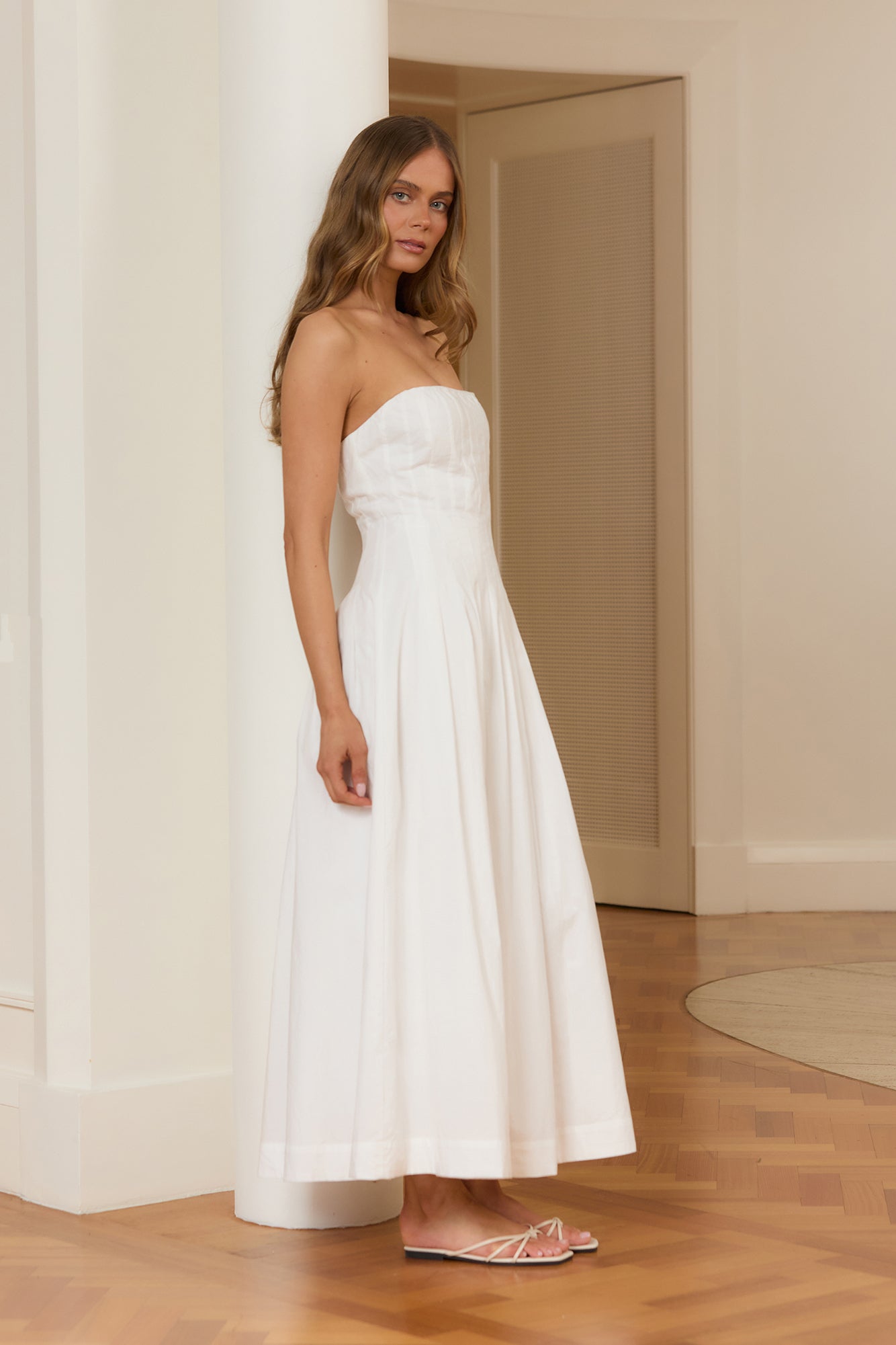 Sunshine Serenity Strapless Midi Dress White