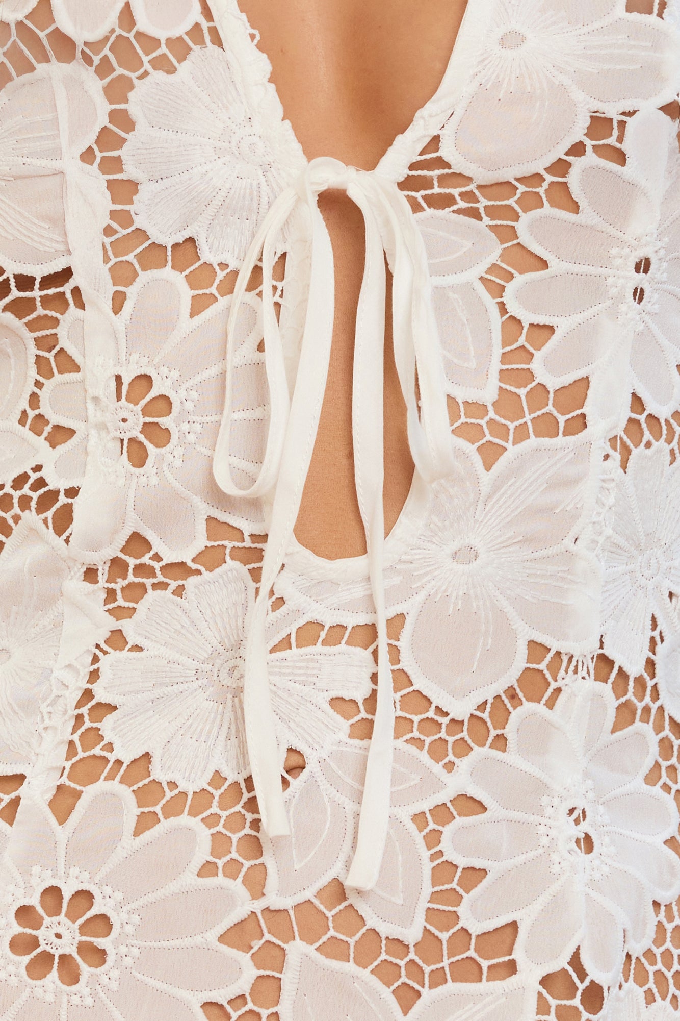 Sheer Flower Embroidered Maxi Dress White