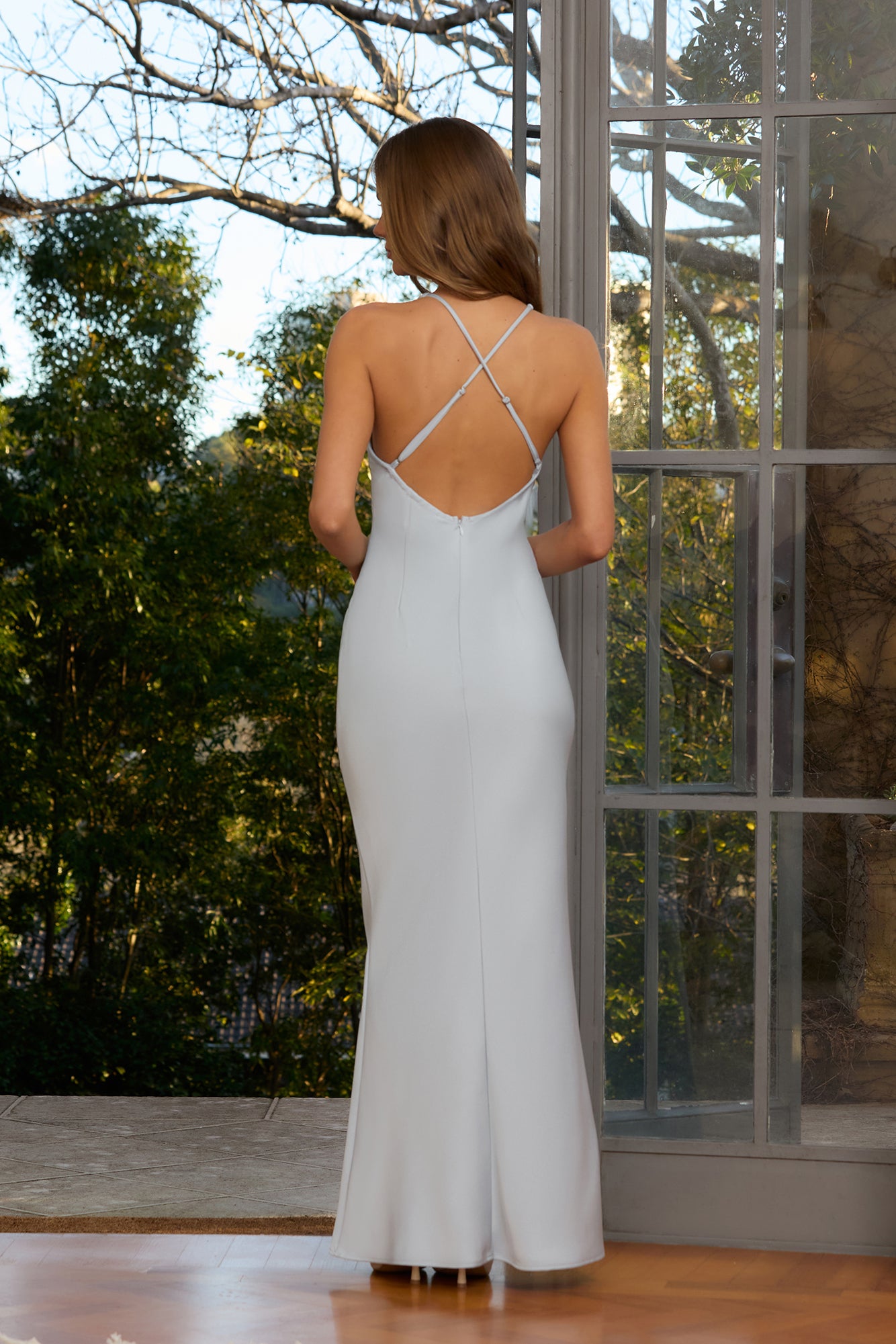 Midnight Luxe Satin Maxi Dress Light Blue