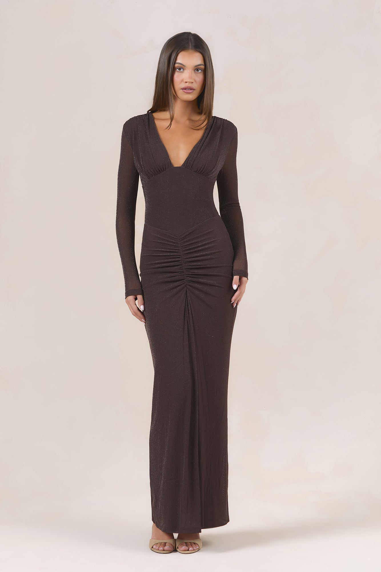 Pretty Effect Long Sleeve Maxi Dress Brown