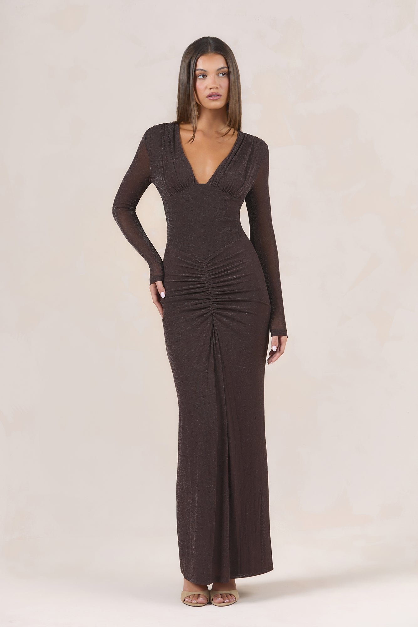 Pretty Effect Long Sleeve Maxi Dress Brown