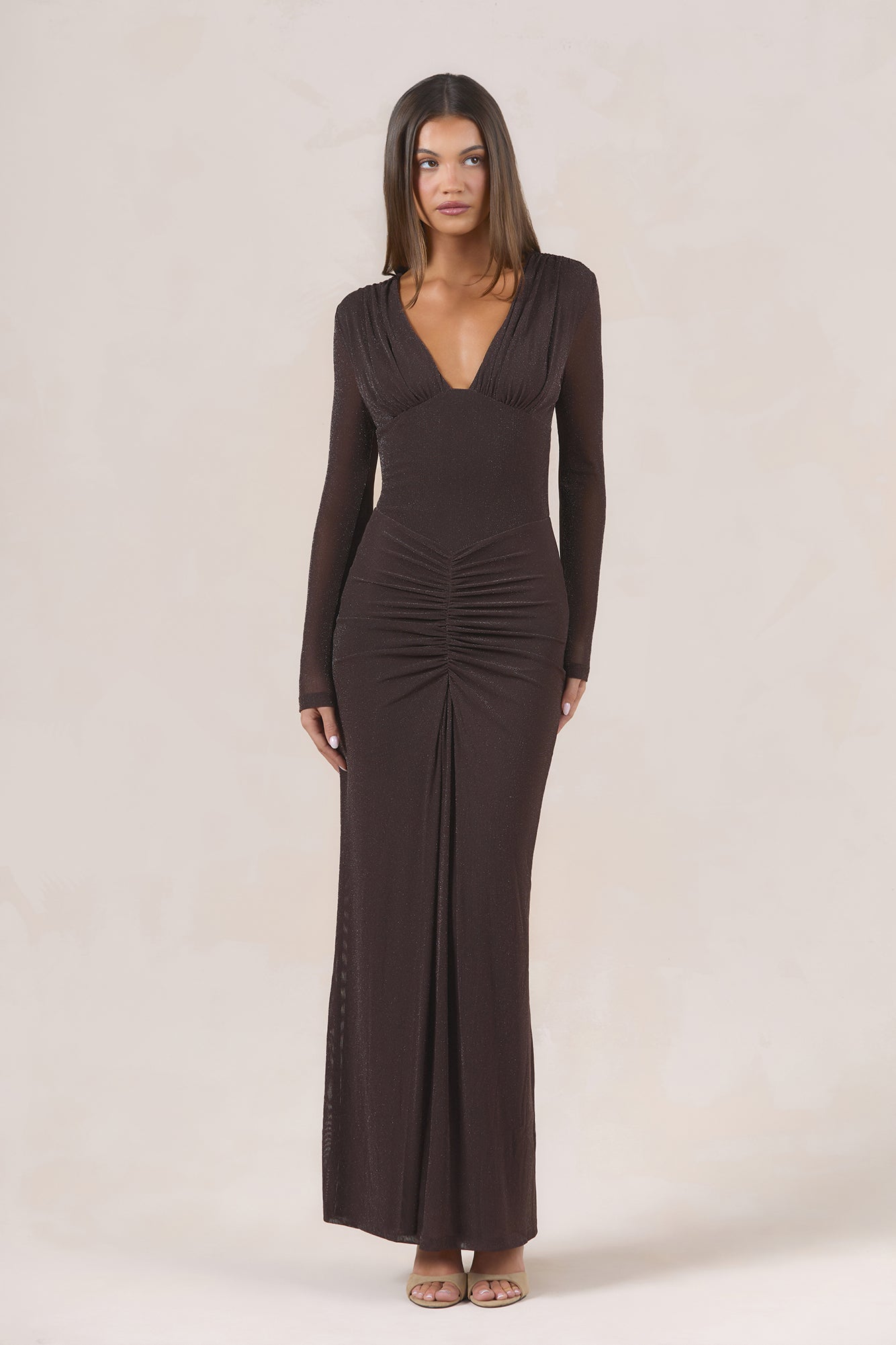 Pretty Effect Long Sleeve Maxi Dress Brown