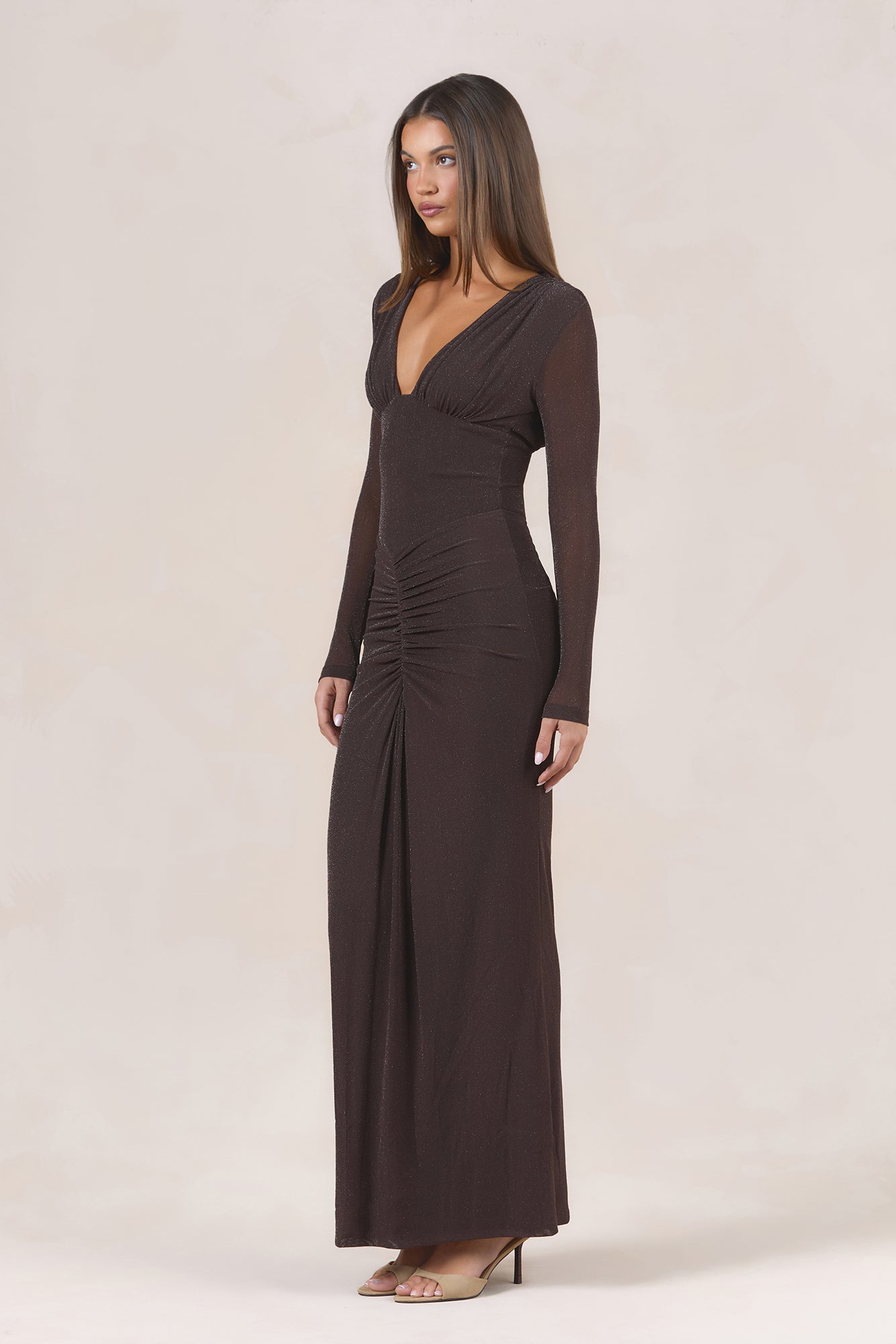 Pretty Effect Long Sleeve Maxi Dress Brown