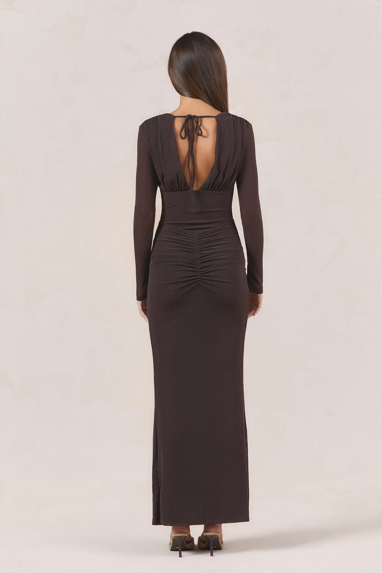 Pretty Effect Long Sleeve Maxi Dress Brown