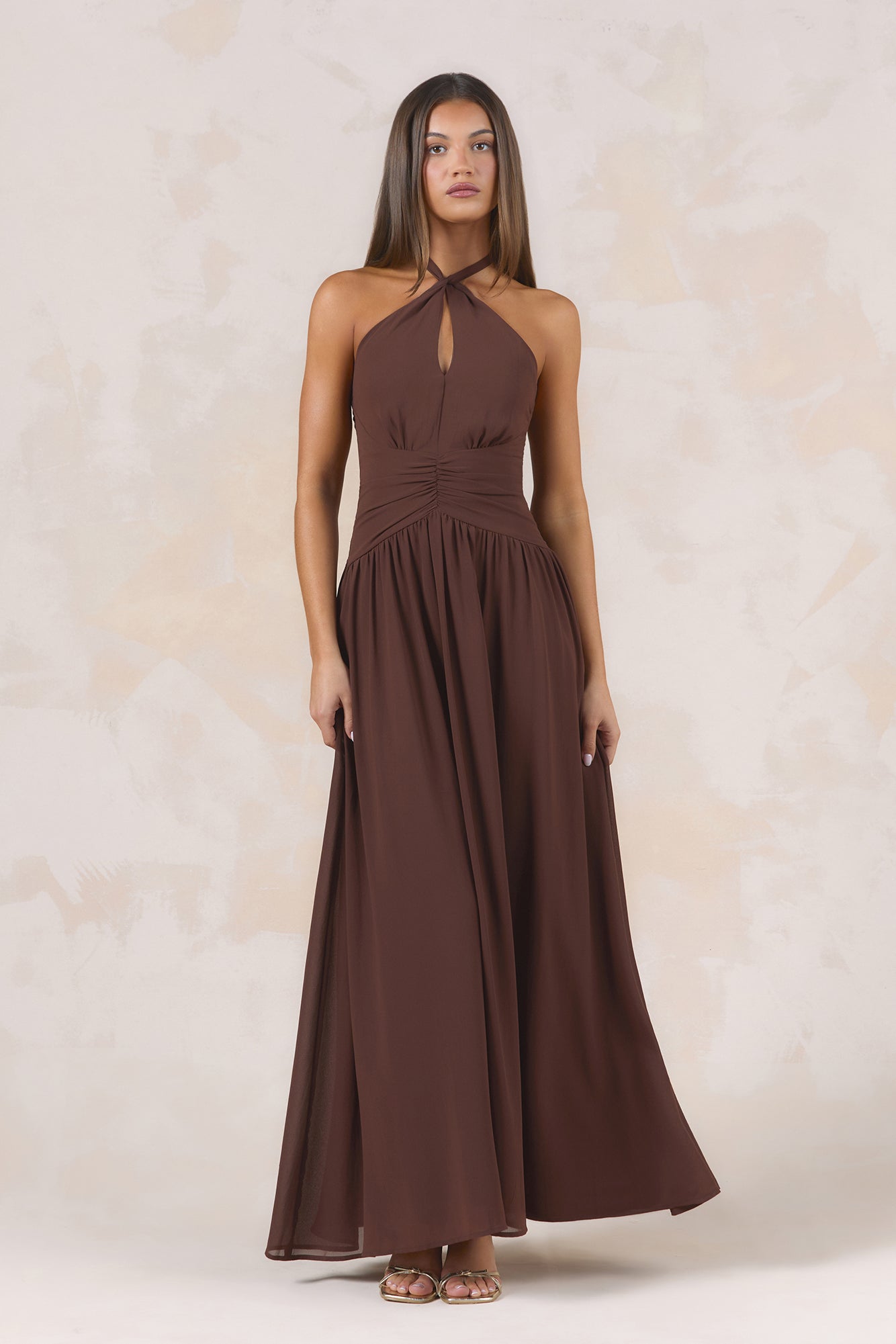 Velvet Earth Halter Maxi Dress Chocolate