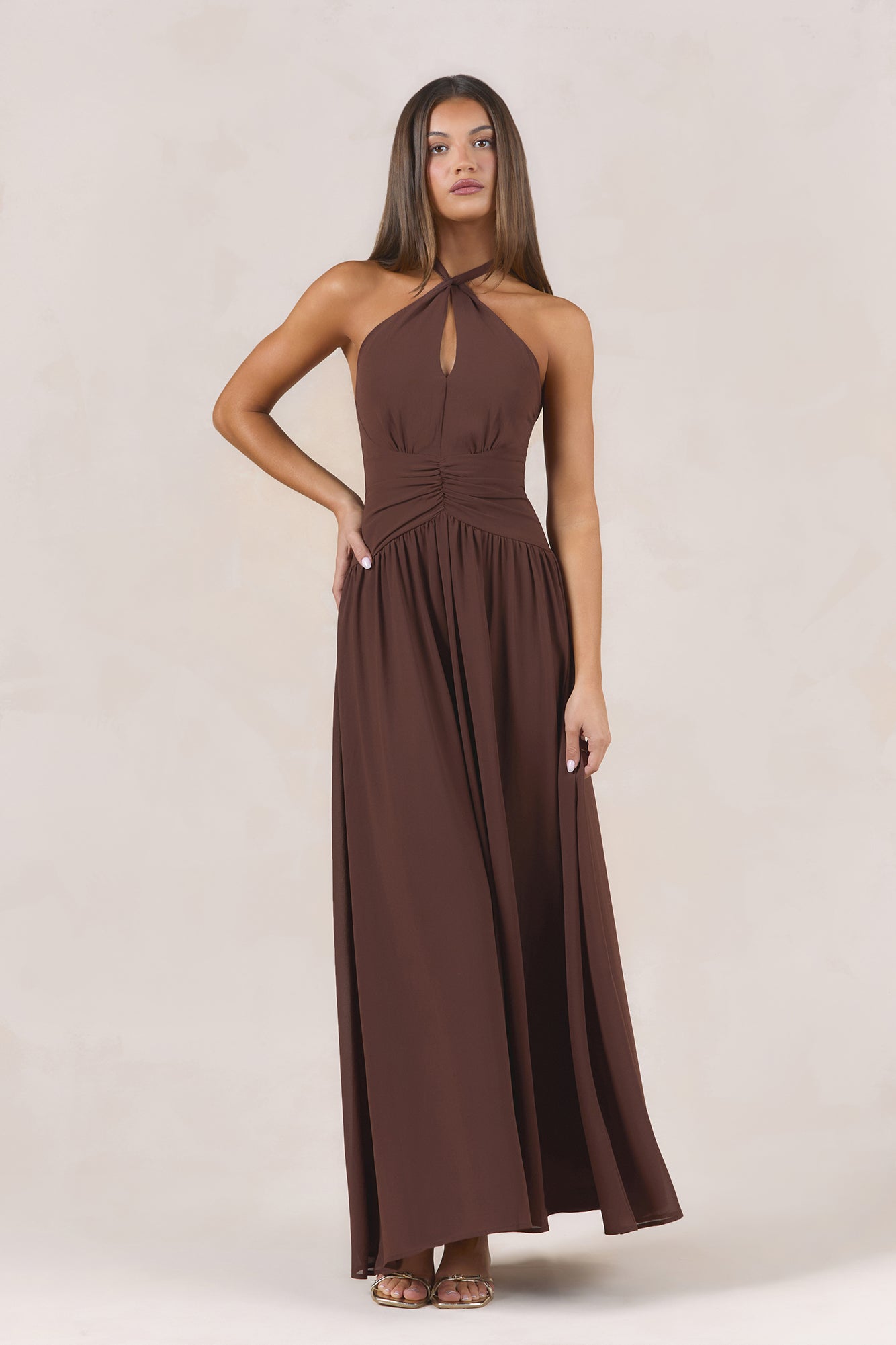 Velvet Earth Halter Maxi Dress Chocolate