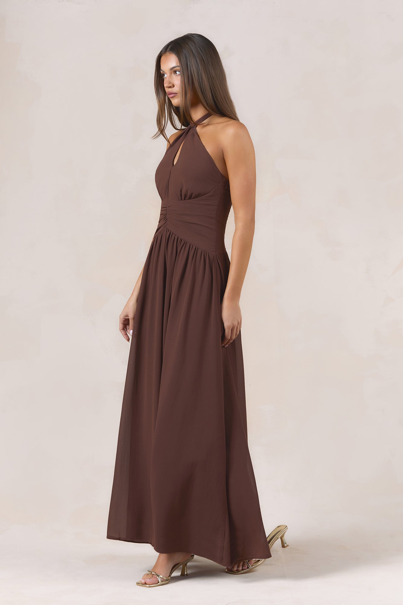 Velvet Earth Halter Maxi Dress Chocolate