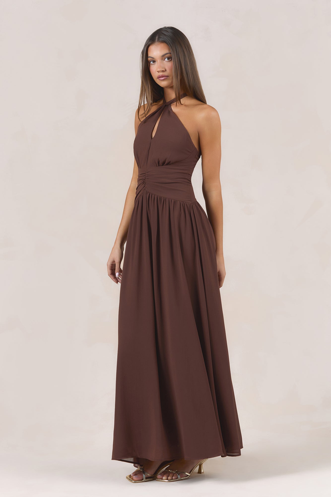 Velvet Earth Halter Maxi Dress Chocolate