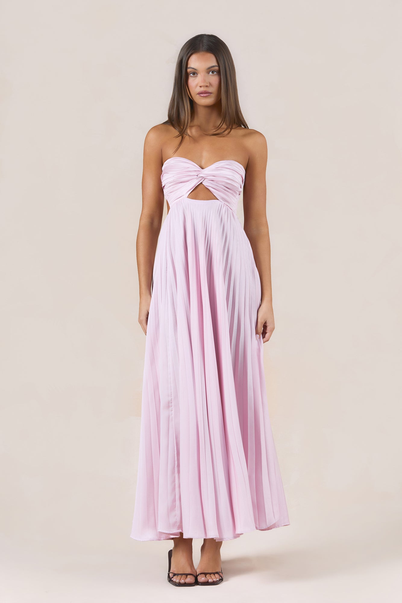 Dusky Rose Plisse Strapless Maxi Dress Blush
