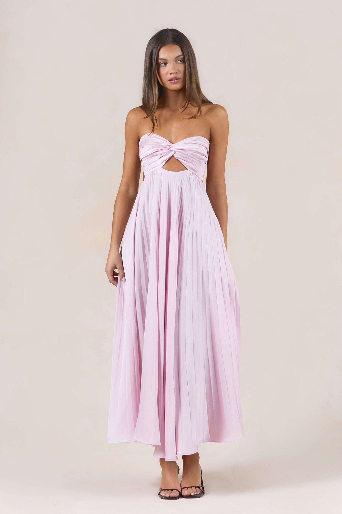 Dusky Rose Plisse Strapless Maxi Dress Blush