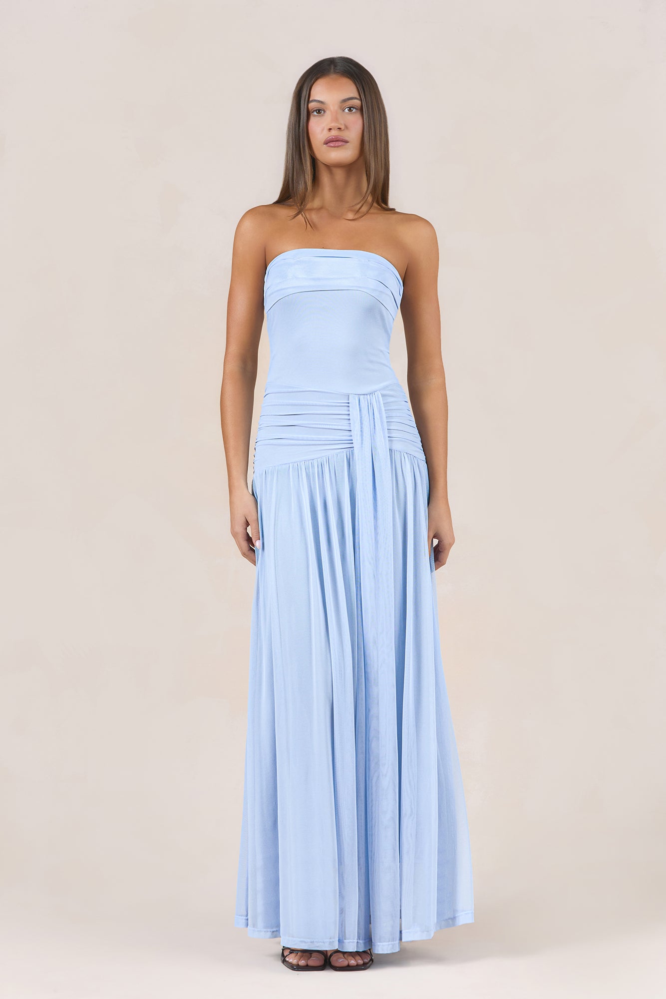 Desert Sands Strapless Mesh Maxi Dress Blue