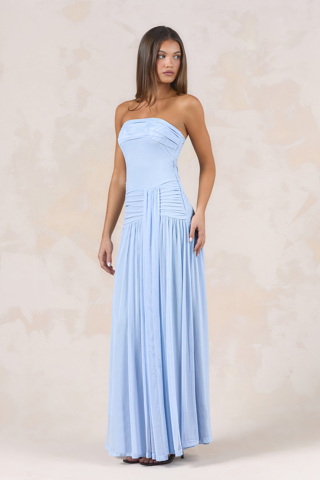 Desert Sands Strapless Mesh Maxi Dress Blue