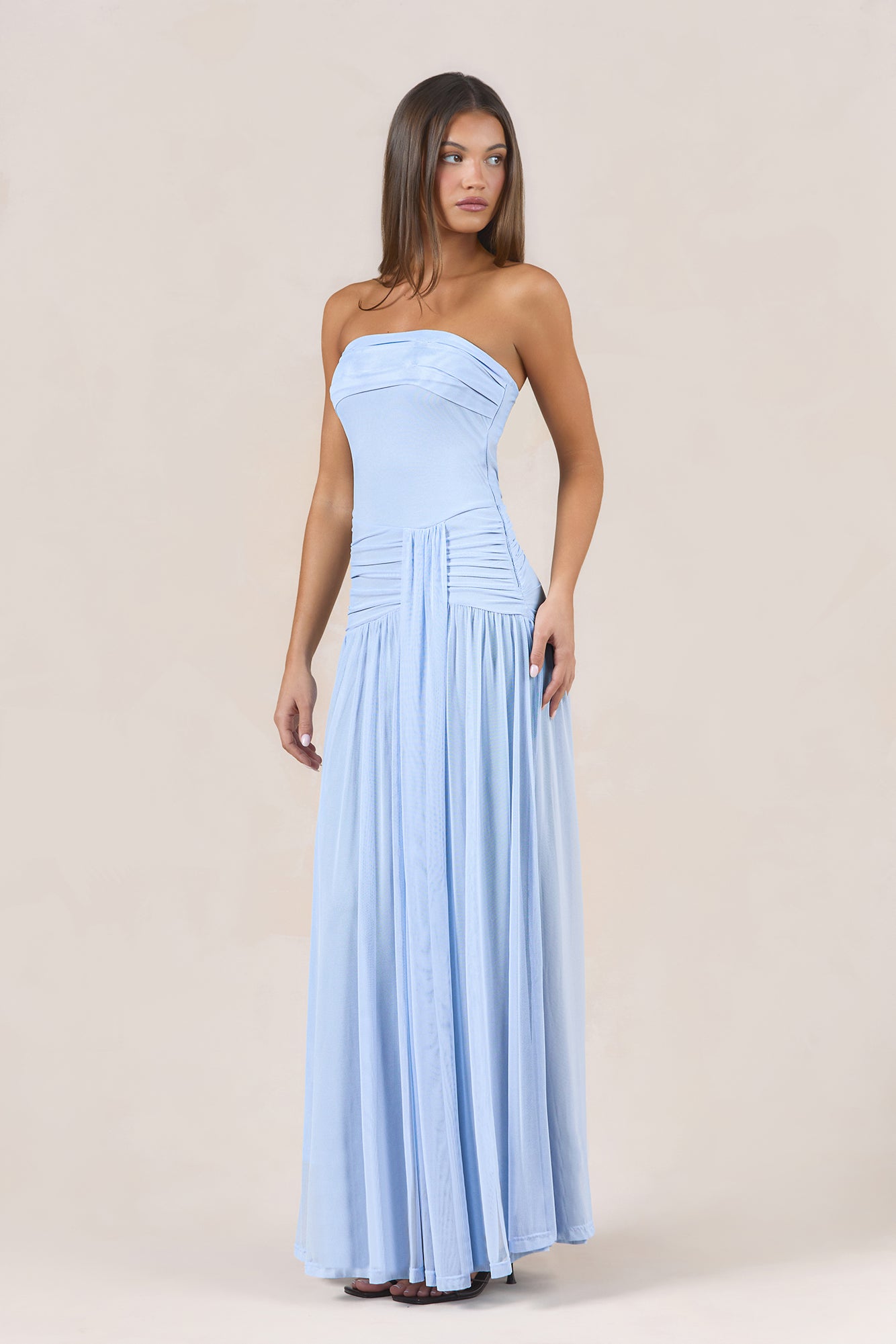 Desert Sands Strapless Mesh Maxi Dress Blue