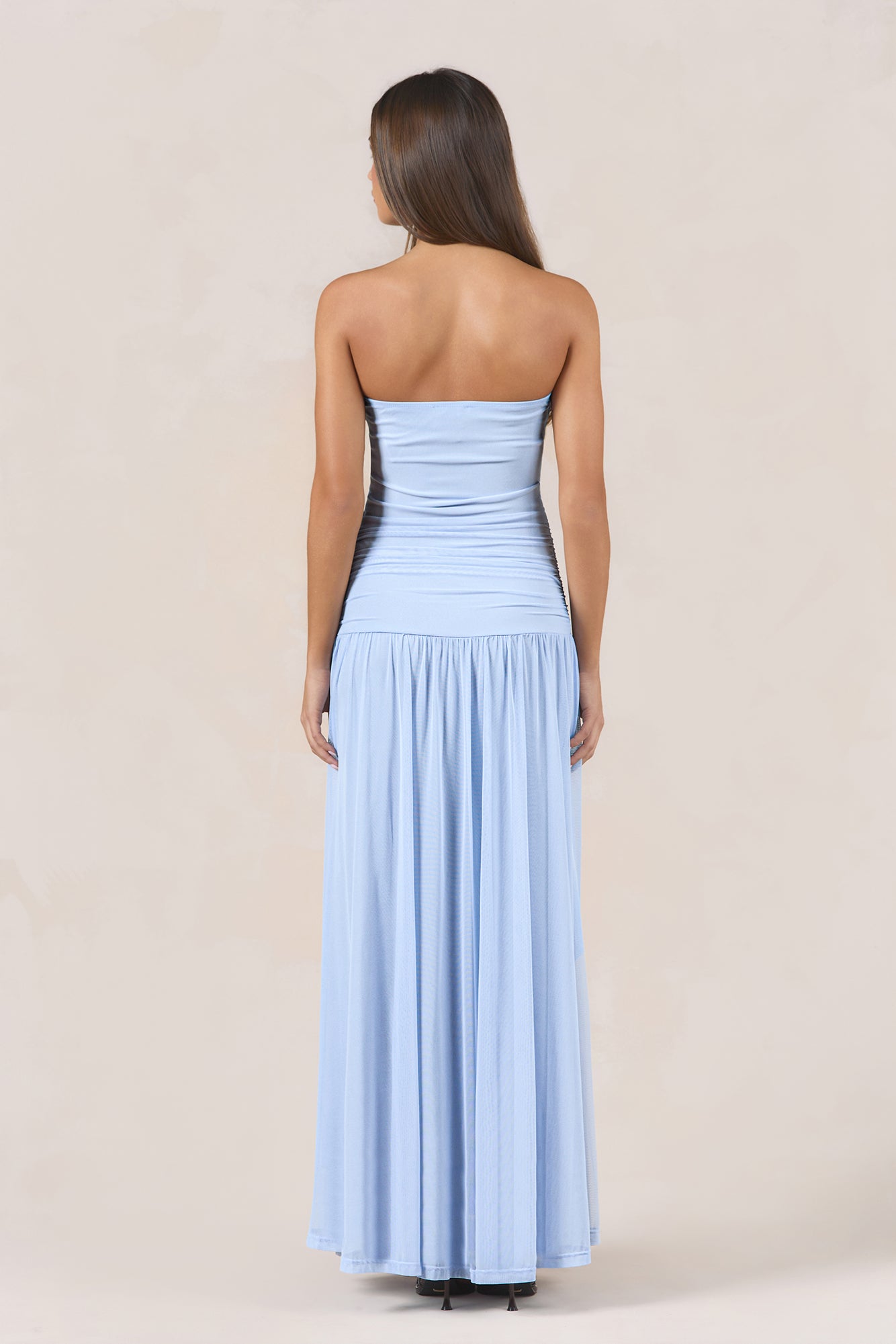 Desert Sands Strapless Mesh Maxi Dress Blue