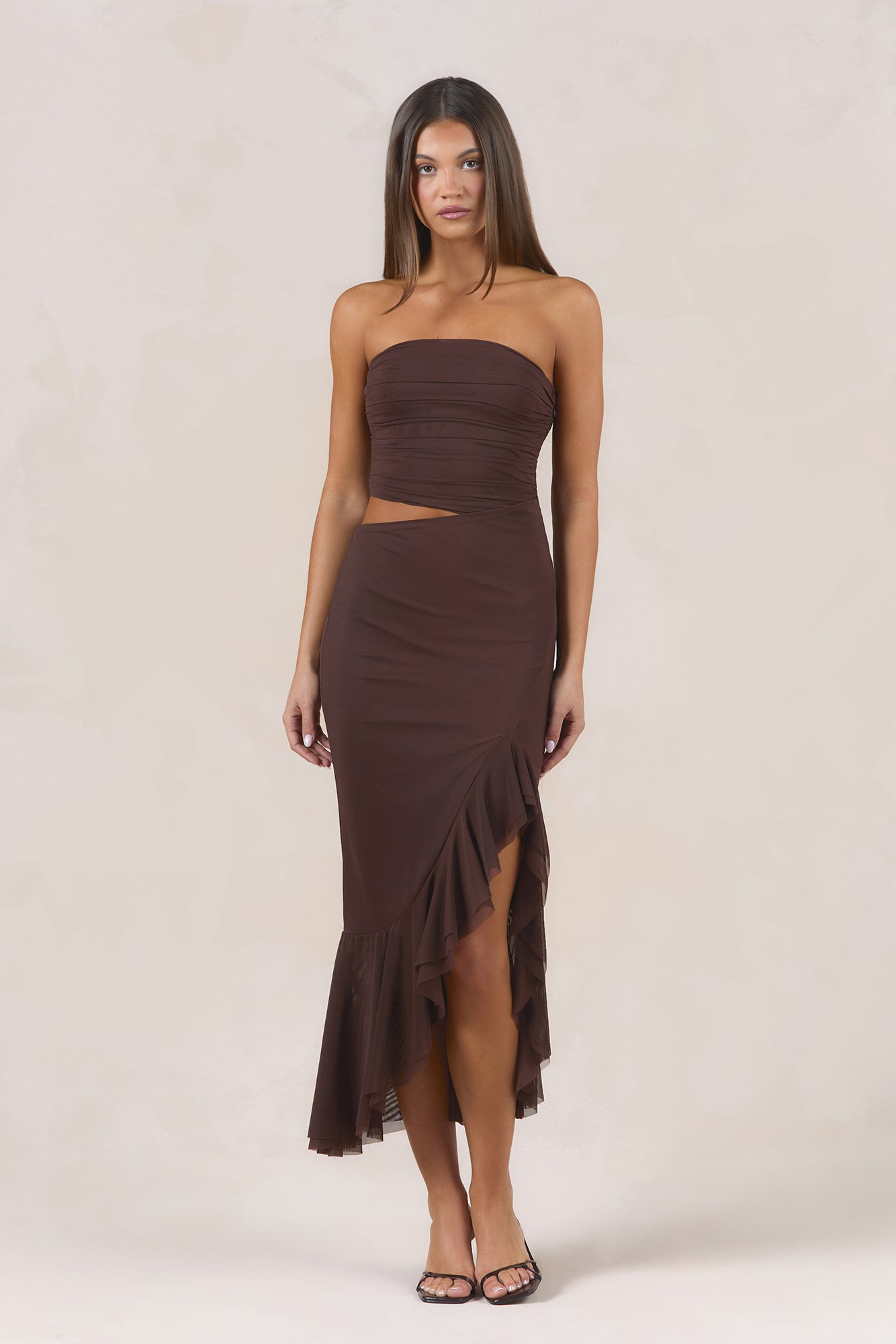 After Dark Strapless Midi Dress Chocolate