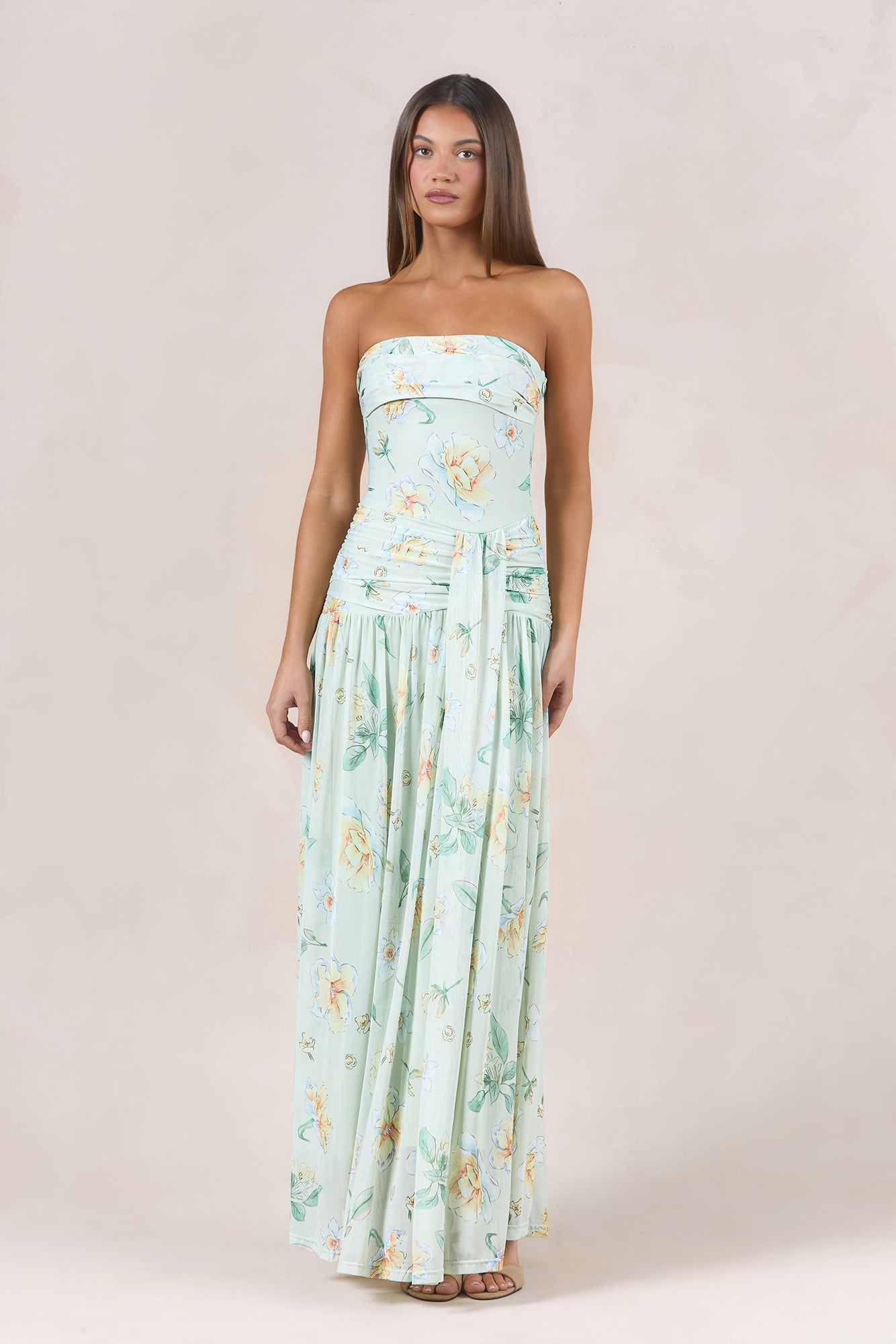 Sunlit Garden Strapless Maxi Dress Yellow