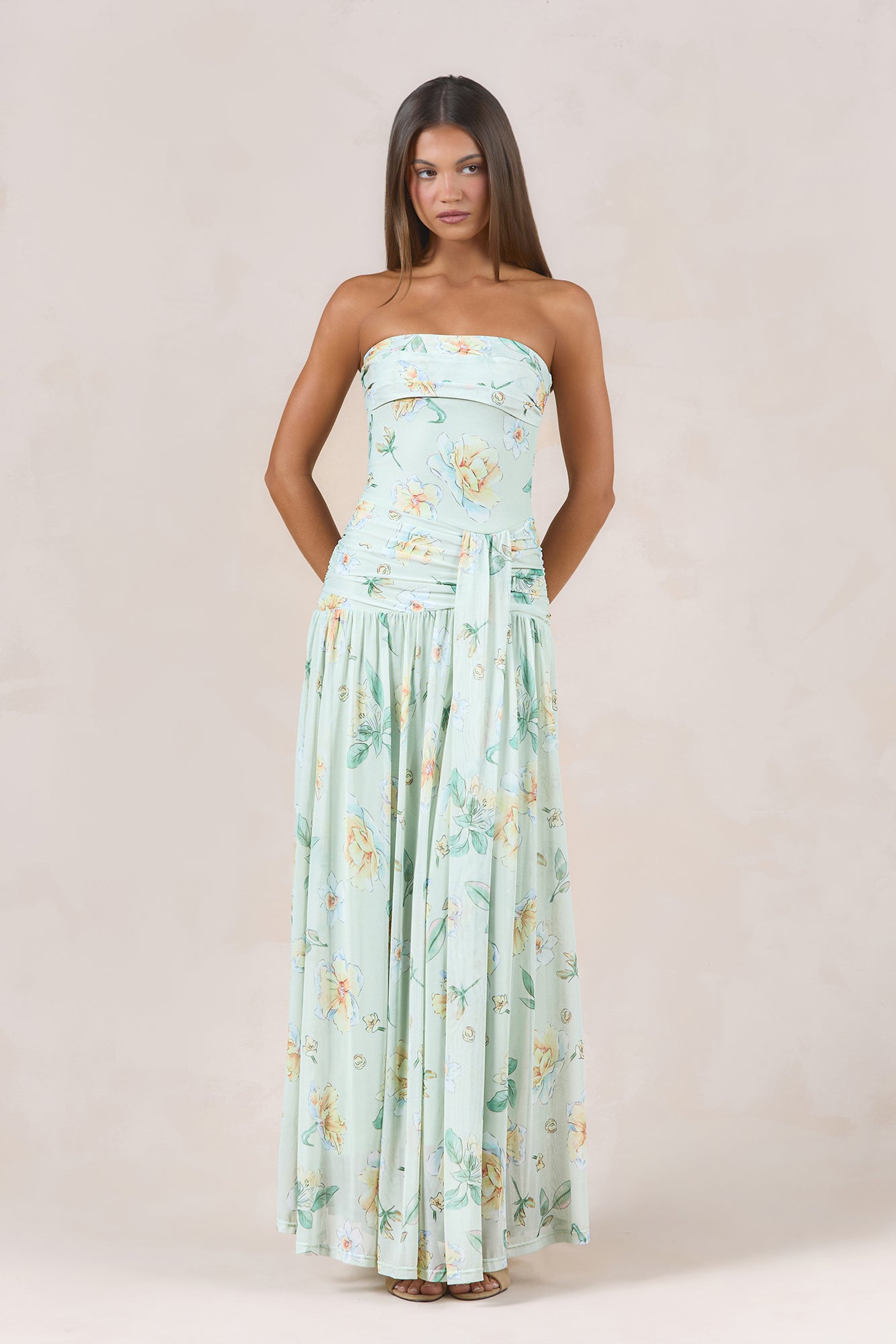 Sunlit Garden Strapless Maxi Dress Yellow
