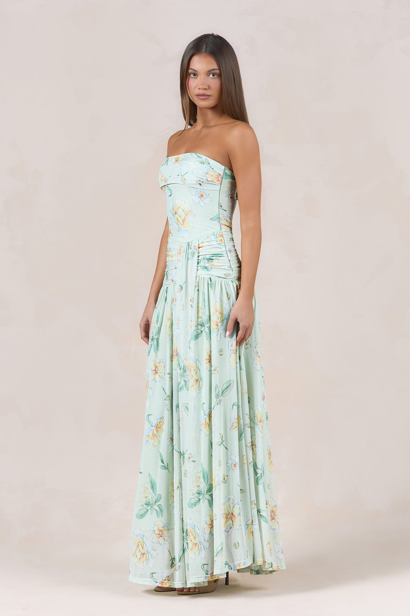 Sunlit Garden Strapless Maxi Dress Yellow