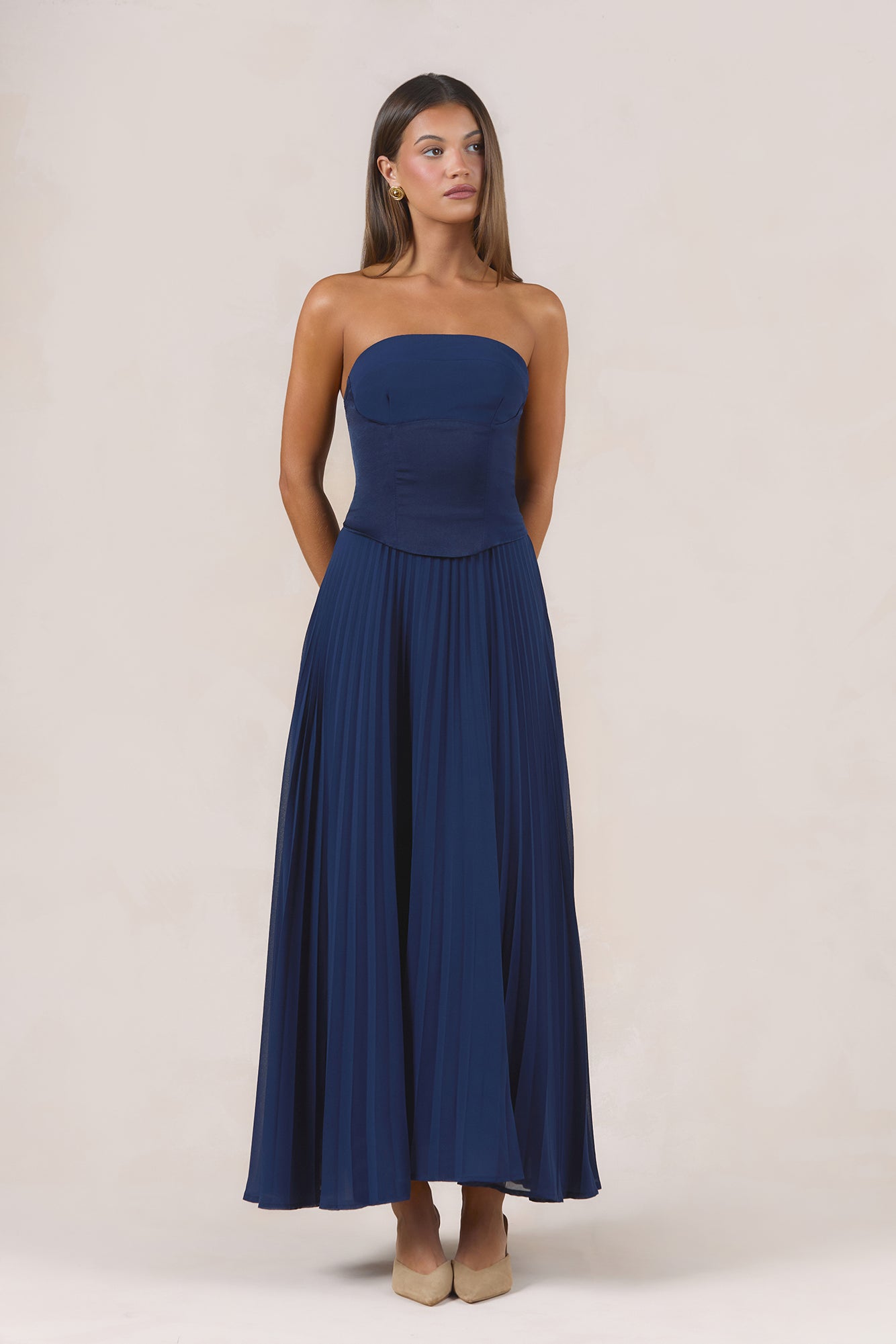 Starlight Symphony Strapless Maxi Dress Navy