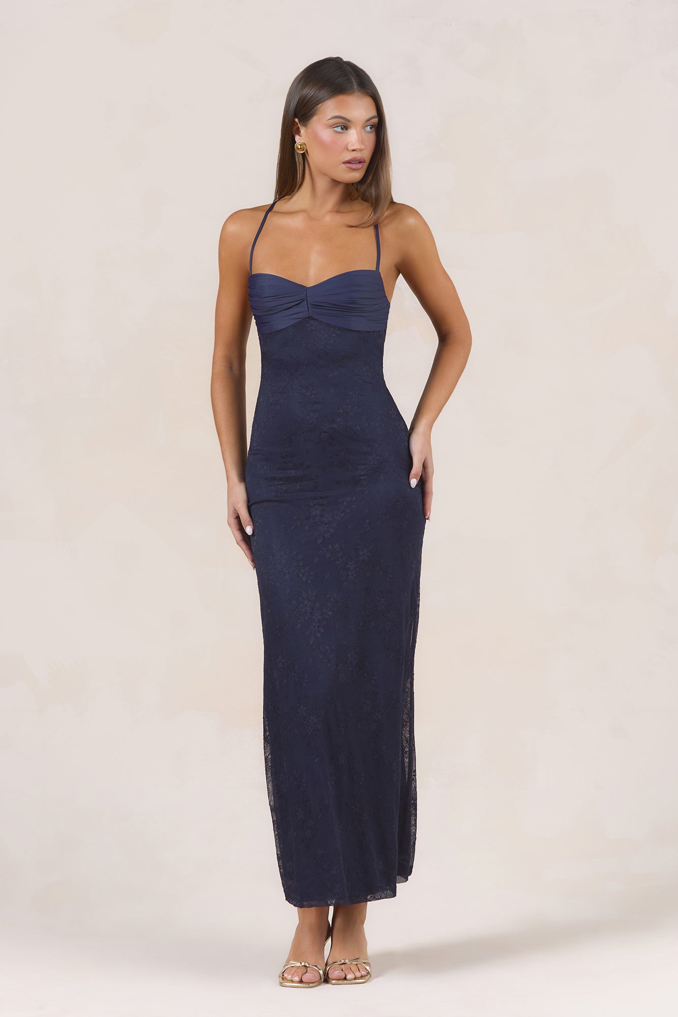 Counting The Seconds Lace Mesh Maxi Dress Navy