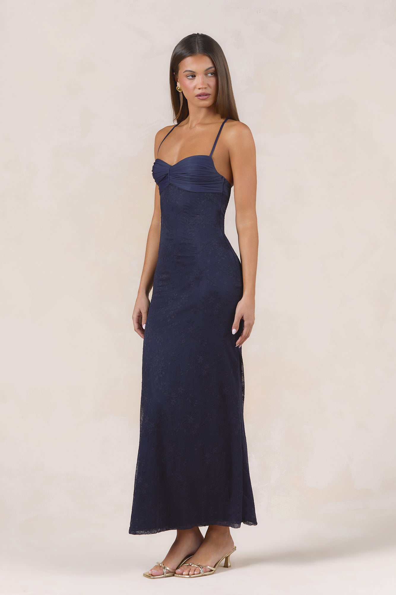 Counting The Seconds Lace Mesh Maxi Dress Navy