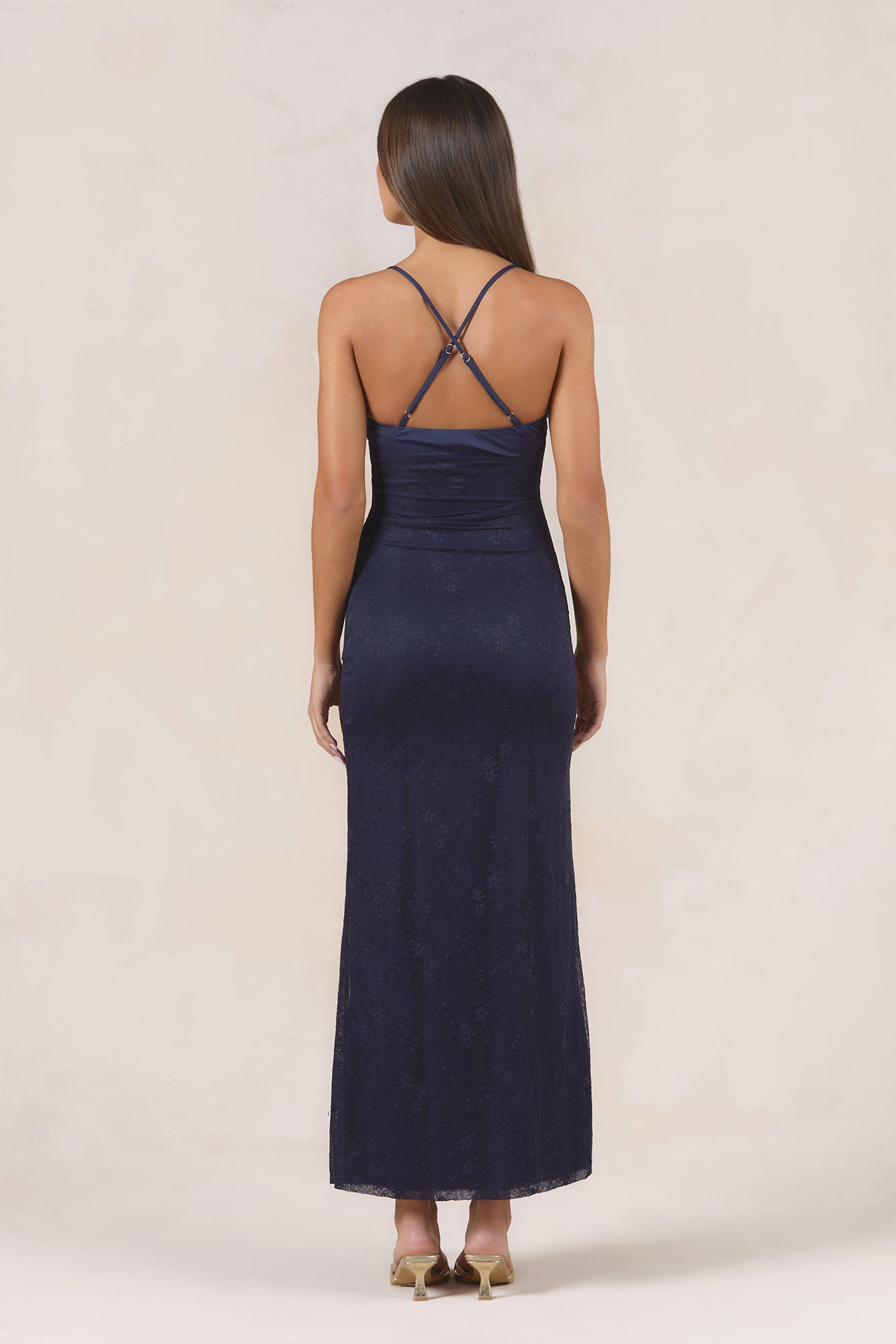 Counting The Seconds Lace Mesh Maxi Dress Navy