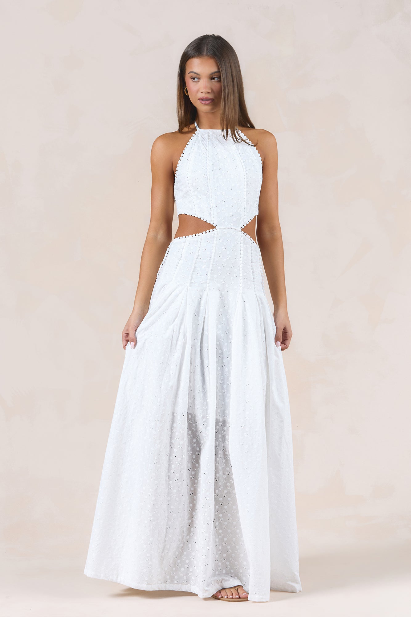 Golden Hour Dreaming Halter Maxi Dress White