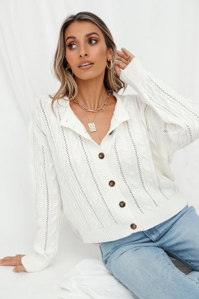 Liliyana Cable Knit Cardigan White