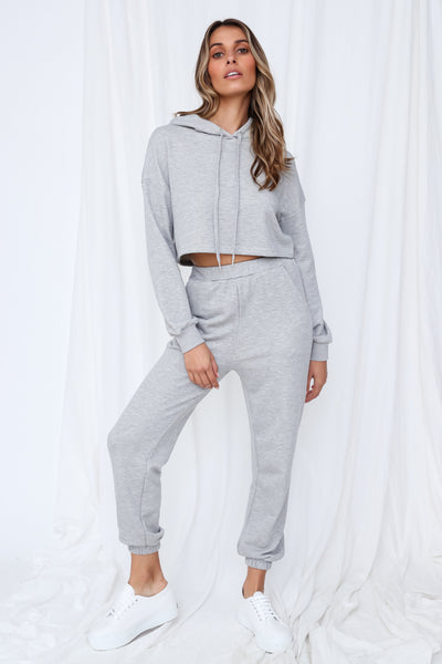 HELLO MOLLY Hit The Snooze Button Crop Hoodie Grey