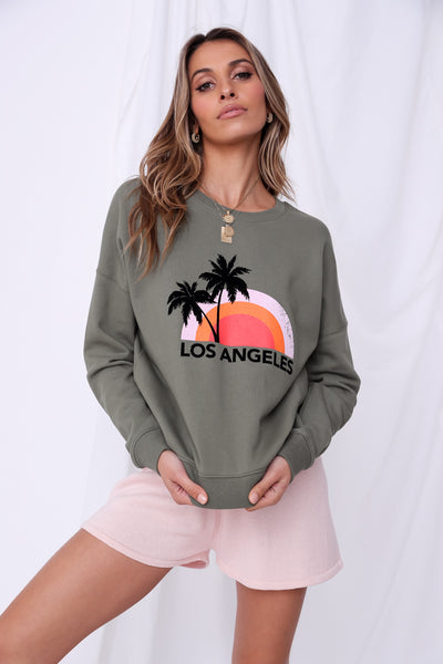 THE OTHERS Slouchy Sweater Sage With Palms