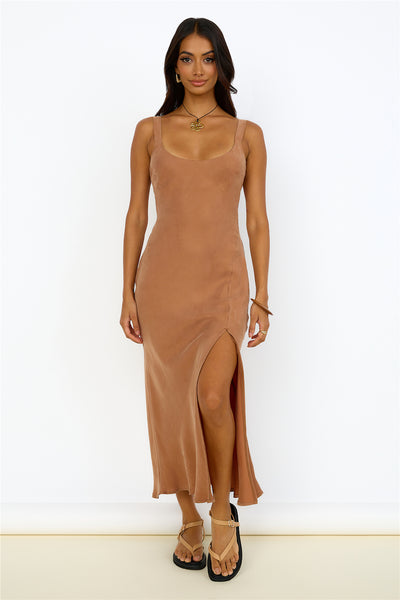 NUDE LUCY Harlow Cupro Slip Maxi Dress Terracotta